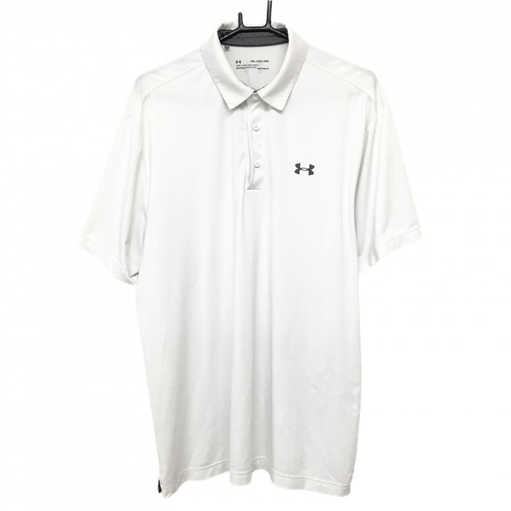 【美品】アンダーアーマー 半袖ポロシャツ 白 ロゴダークグレー 胸元ロゴ メンズ 2XL/2TG/2XG ゴルフウェア 大きいサイズ UNDER ARMOUR