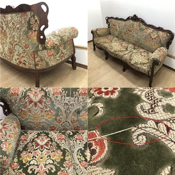 ss8472 【中古】 猫脚 3人掛けソファー 金華山織 グリーン イタリア製 