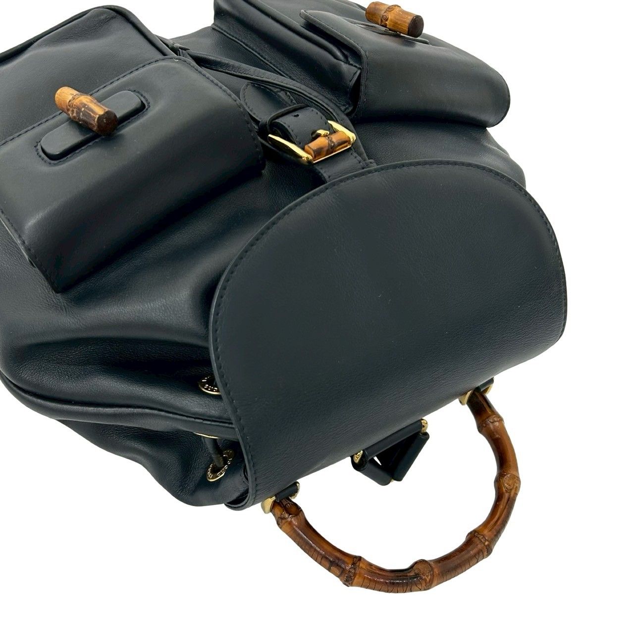 美品 GUCCI オールド グッチ バンブー 巾着 リュック ハンドバッグ 黒 