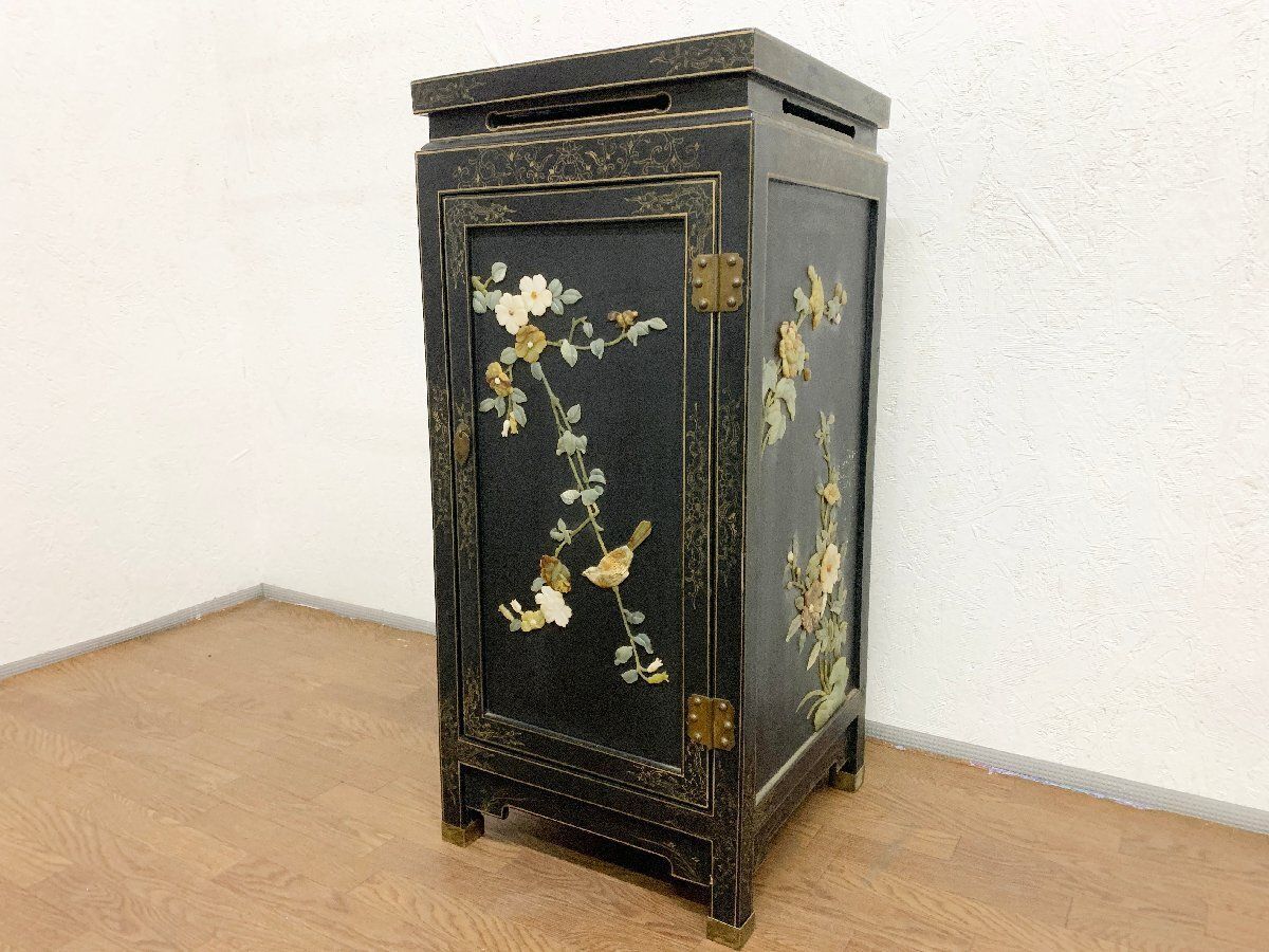 高級家具 漆黒塗 花鳥図 キャビネット シェルフ オープン 螺鈿細工 高級家具 漆黒塗 花鳥図 キャビネット シェルフ オープン 螺鈿細工
