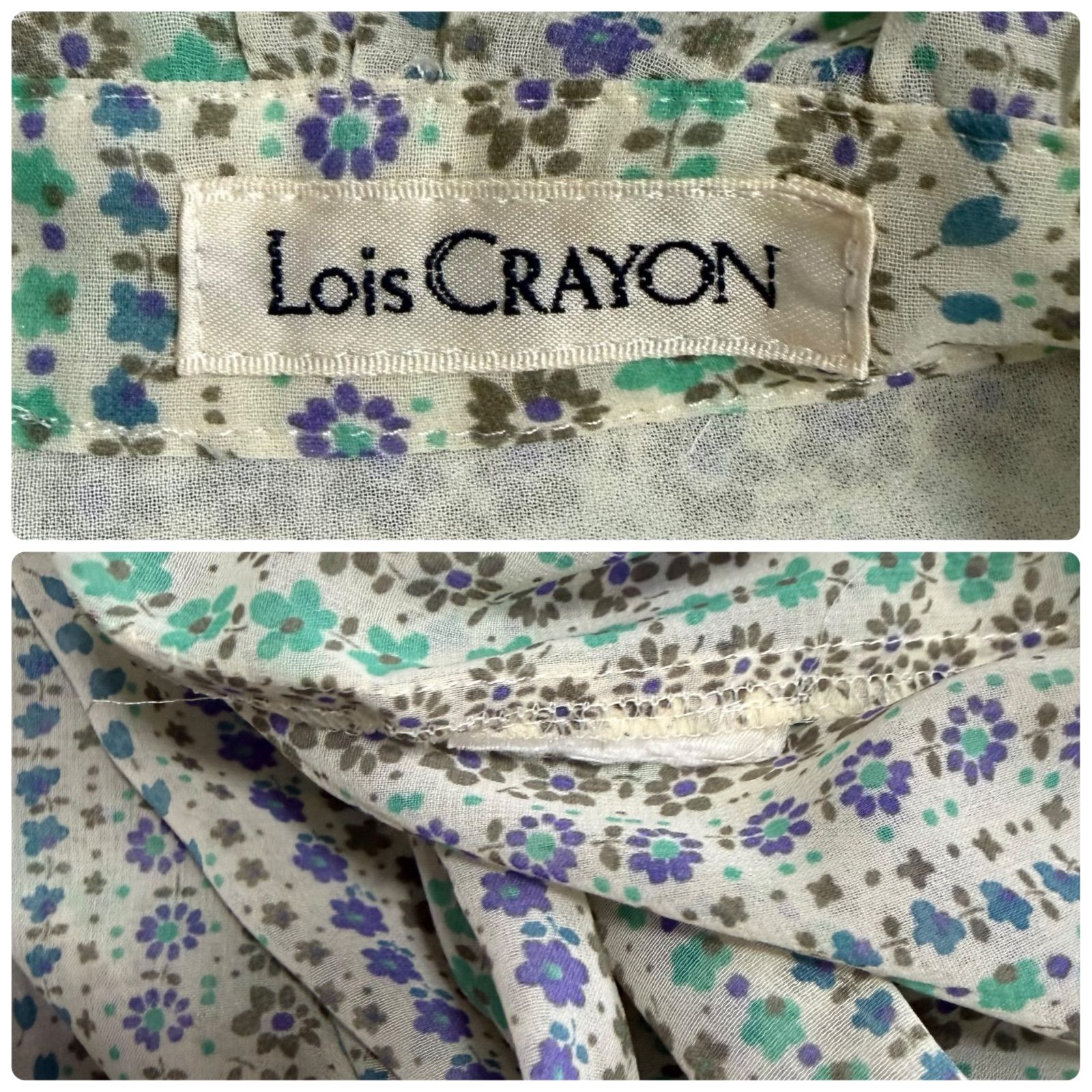 Lois CRAYON ロイスクレヨン グリーン 花柄 フリル ノースリーブ 