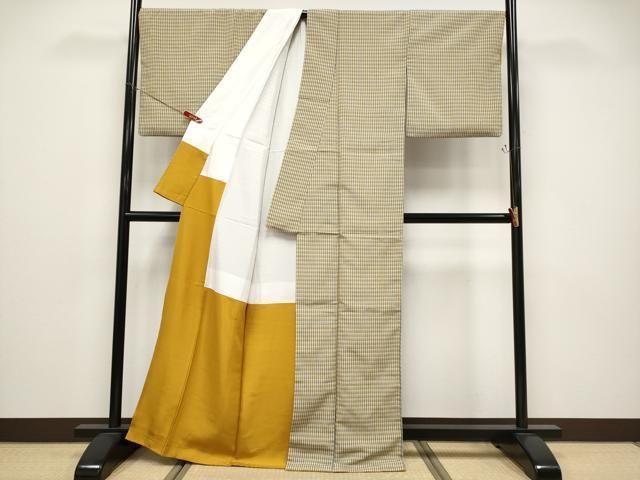 平和屋着物●極上　本塩沢　やまだ織　格子柄　平賀則子作　証紙付き　逸品　CYAA4804s6 平和屋着物○極上 本塩沢 やまだ織 格子柄 平賀則子作 証紙付き 逸品
