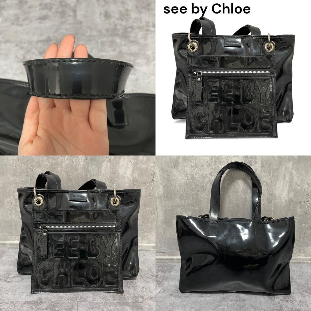SEE BY CHLOE】シーバイクロエ エナメルトートバッグ ロゴ入り 