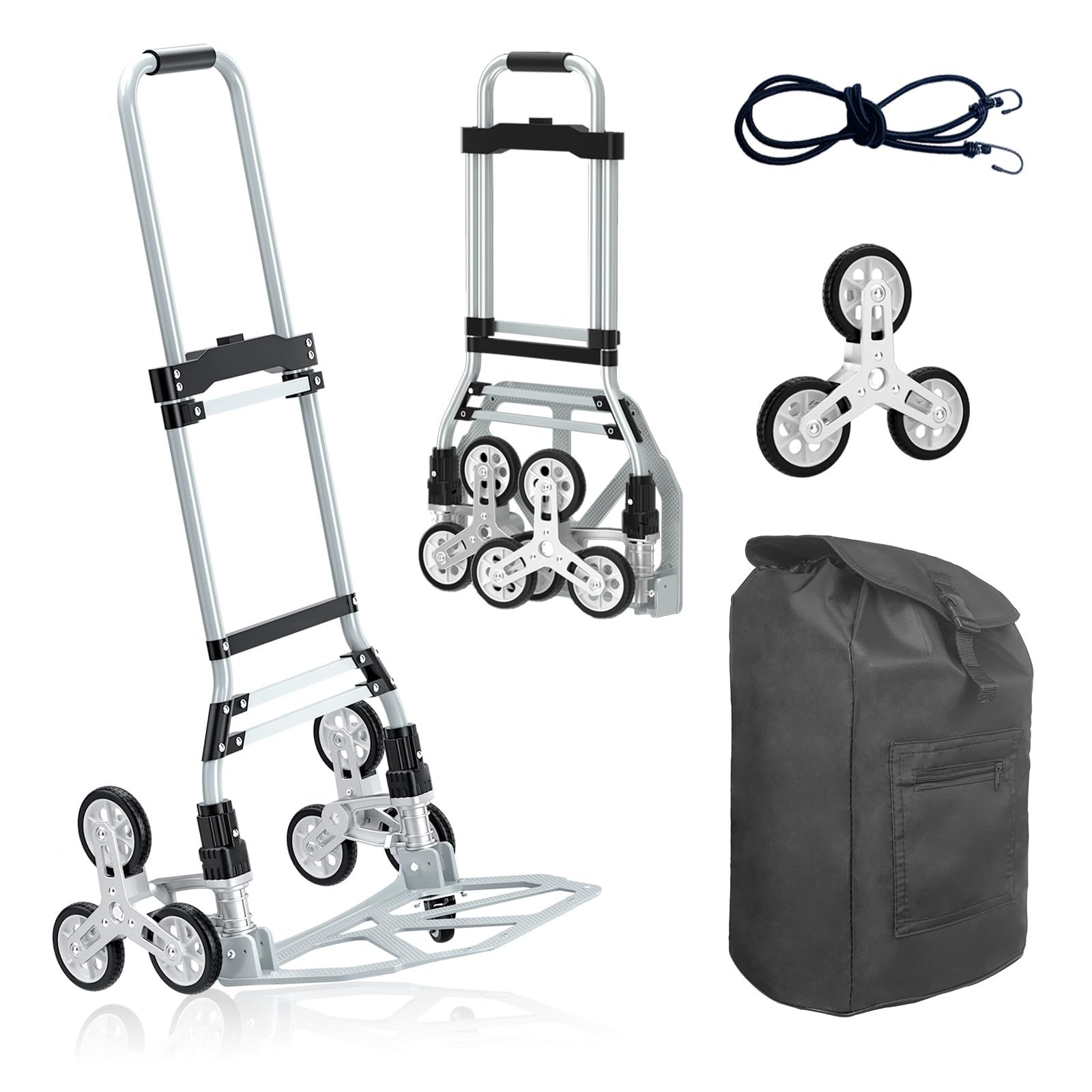 118kg階段登りカート 階段用アルミトロリー台車 折りたたみ式ハンドトラック台車 ミュートホイール付き食料品ショッピングカート 伸縮式ハンドル 移動用ゴム車輪 買い物 防水収納袋 ゴムロープ両端フック付 荷物運搬 業務用キャリーカートso 6047c5a9