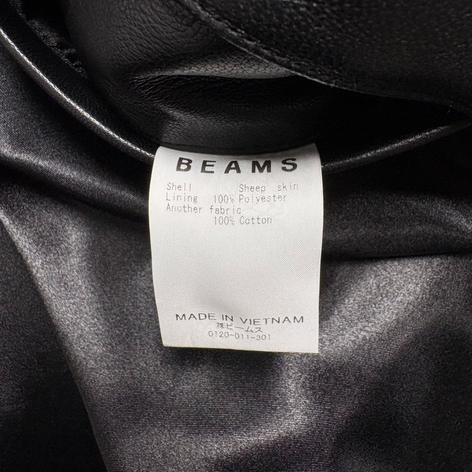 羊革】BEAMS レザージャケット 黒 M カーコート シープスキン 本革 