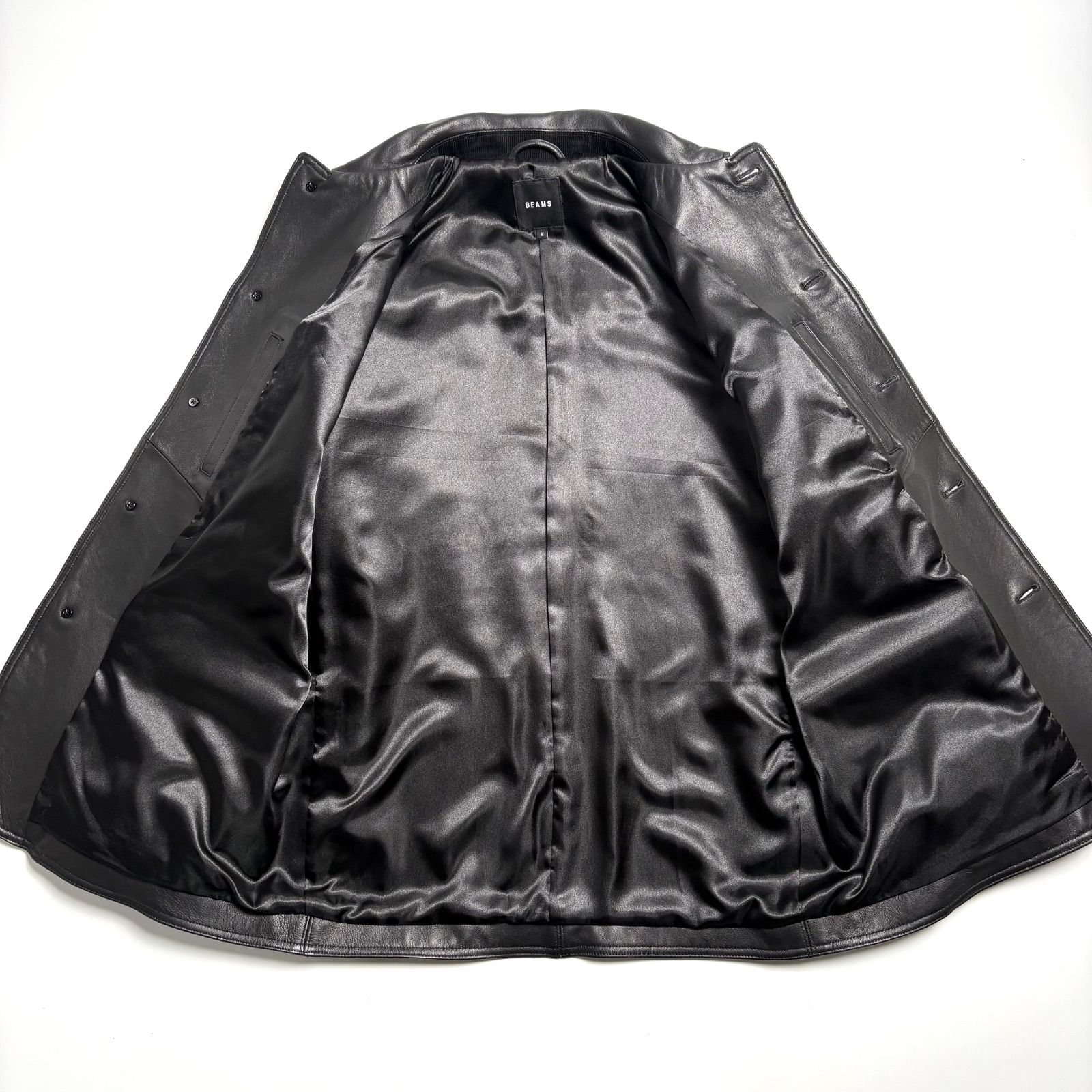 羊革】BEAMS レザージャケット 黒 M カーコート シープスキン 本革 