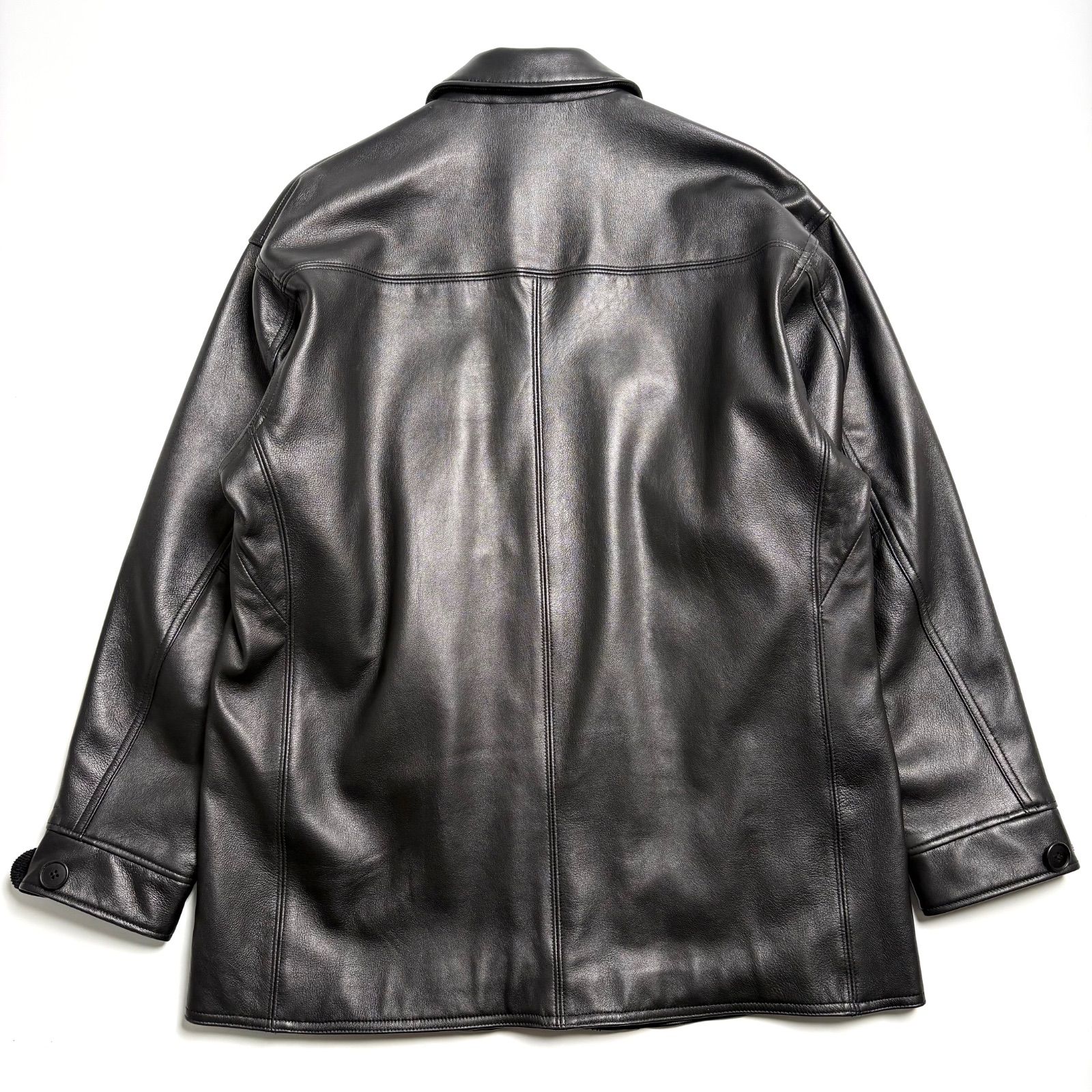 羊革】BEAMS レザージャケット 黒 M カーコート シープスキン 本革 
