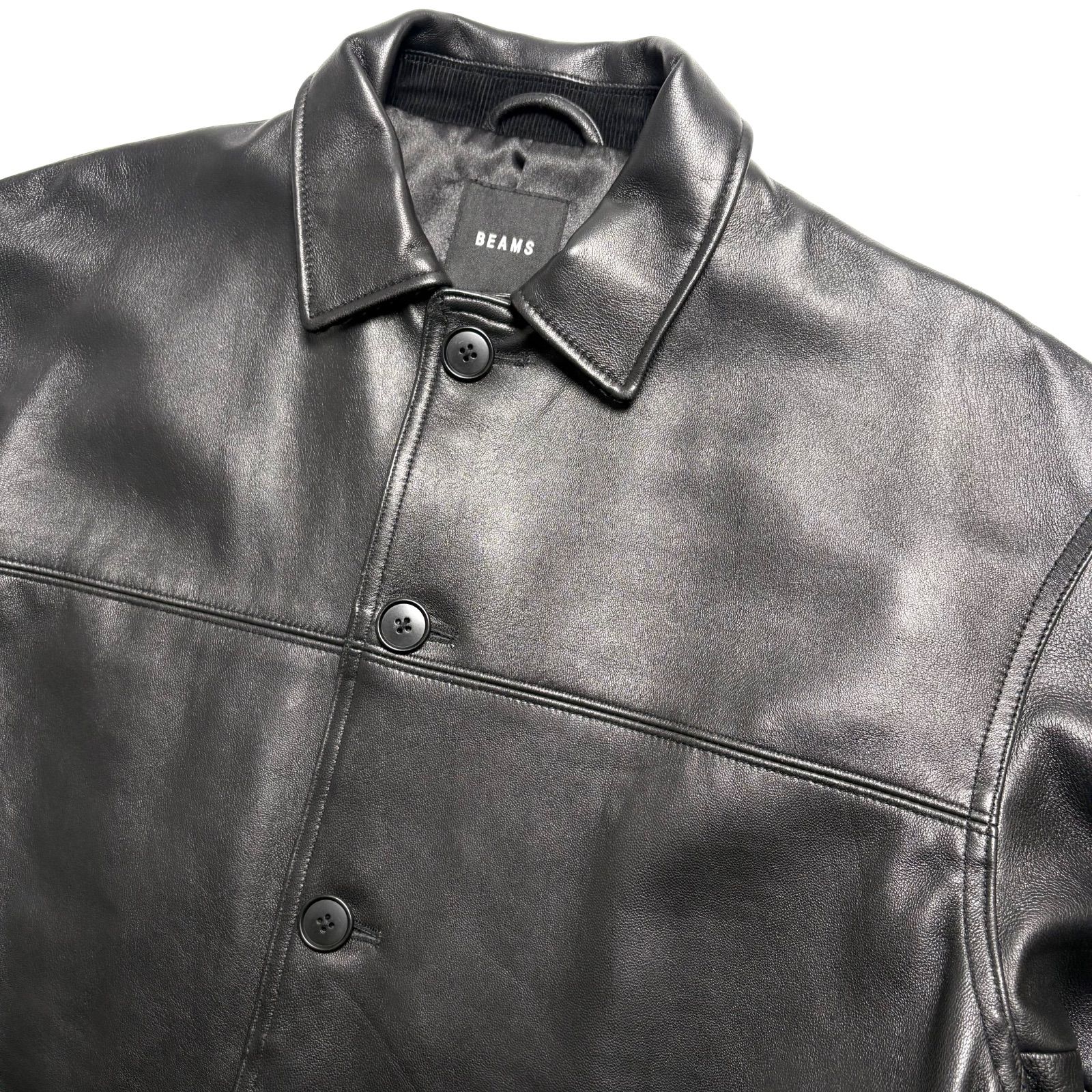 羊革】BEAMS レザージャケット 黒 M カーコート シープスキン 本革 