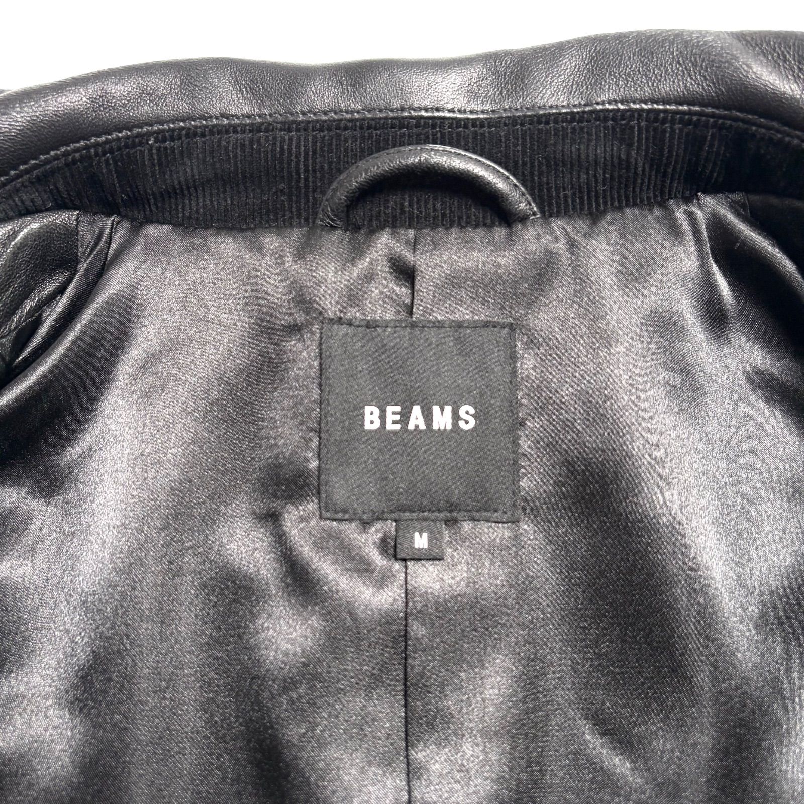 羊革】BEAMS レザージャケット 黒 M カーコート シープスキン 本革 