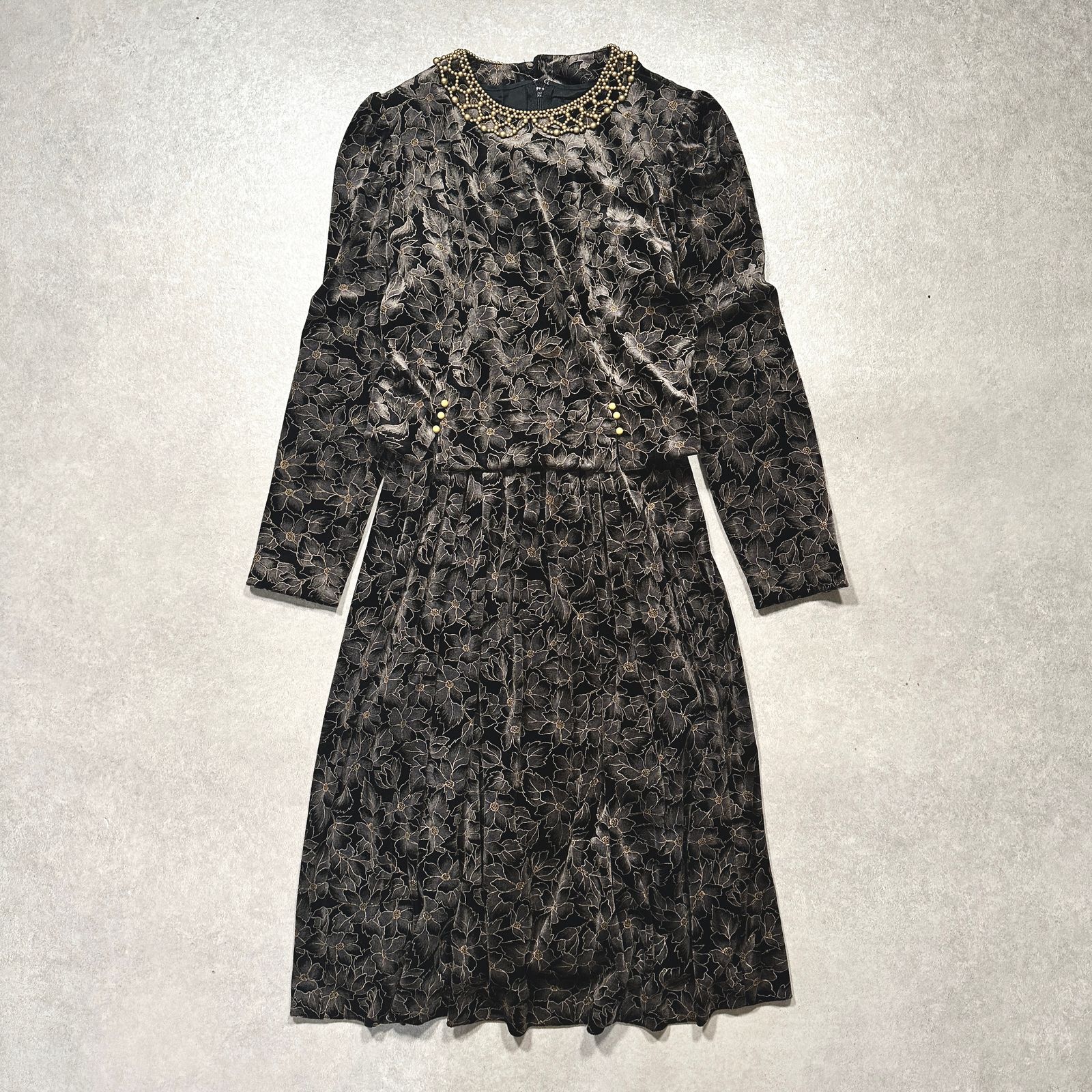 ワンピース レトロ ベロア ロング丈 一点物 vintage ヴィンテージ 総柄 