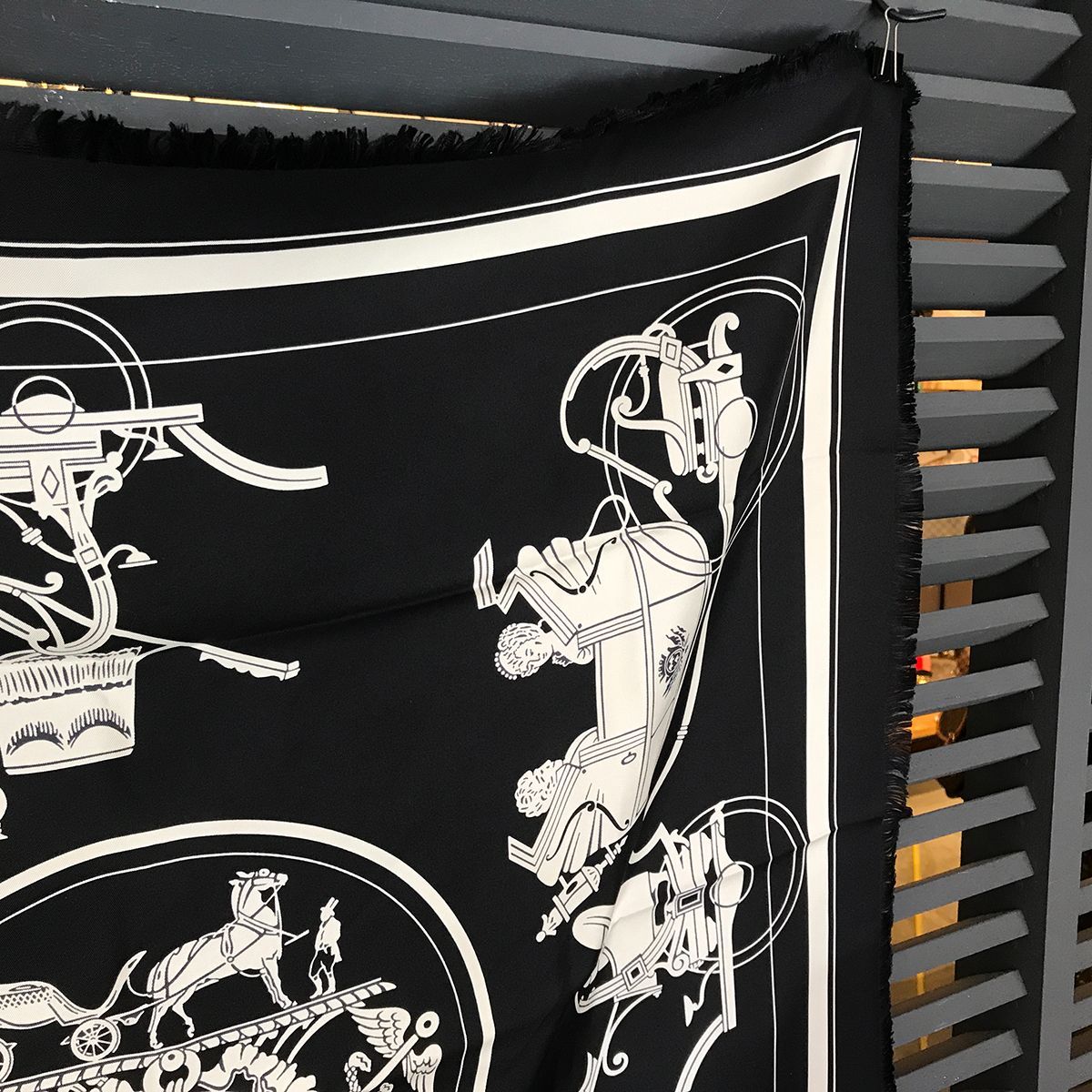 新品同様 エルメス カレH80 オム フリンジ エクスリブリス ノワール