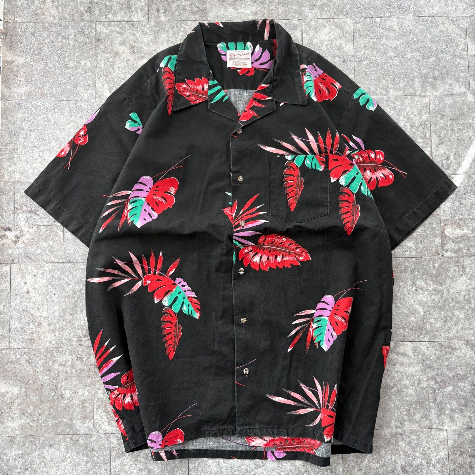 USA製】 ヴィンテージ Courtney アロハシャツ メンズ 2XL ブラック 総 