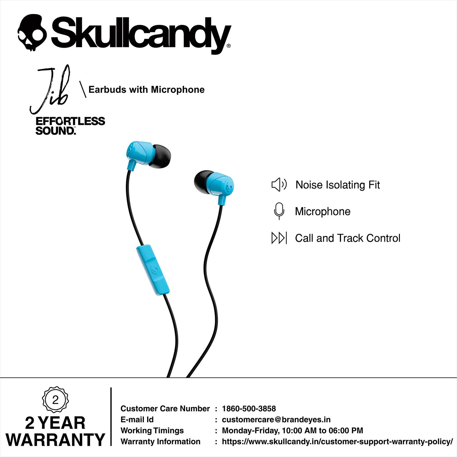 SkullCandy JIB ブルー S2DUYK-628【リモコン・マイク対応】 カナル型 