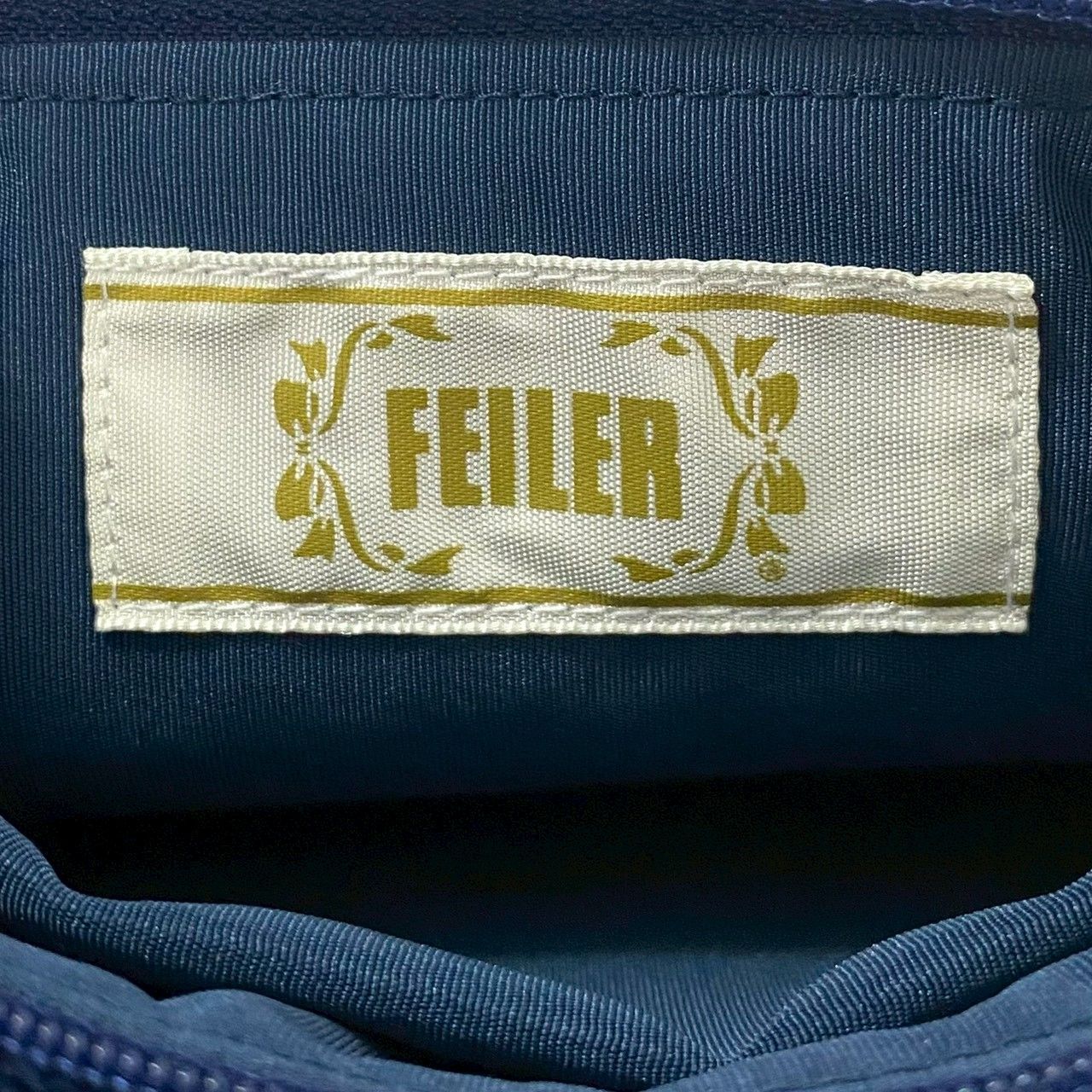 FEILER】ポーチ ホワイトマーガレット ネイビー シュニール織り