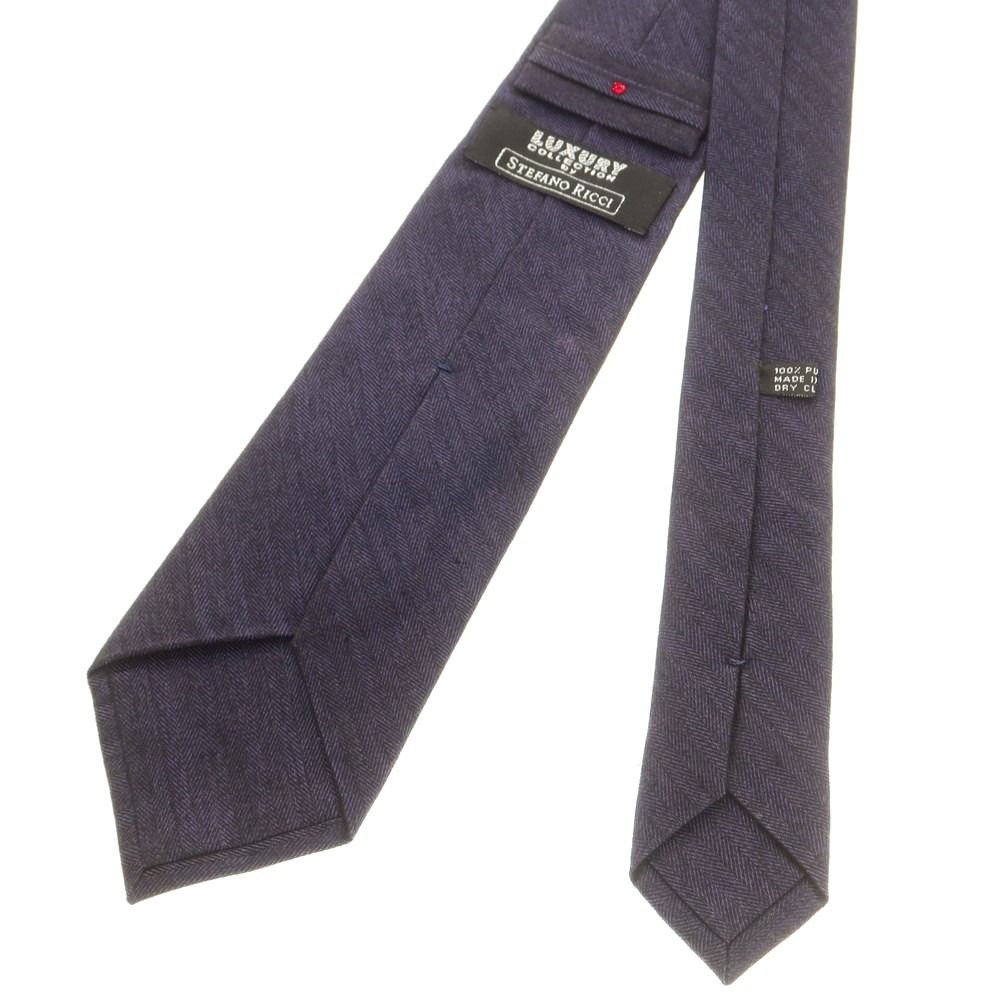 中古】ステファノリッチ STEFANO RICCI シルク 無地ネクタイ ネイビー