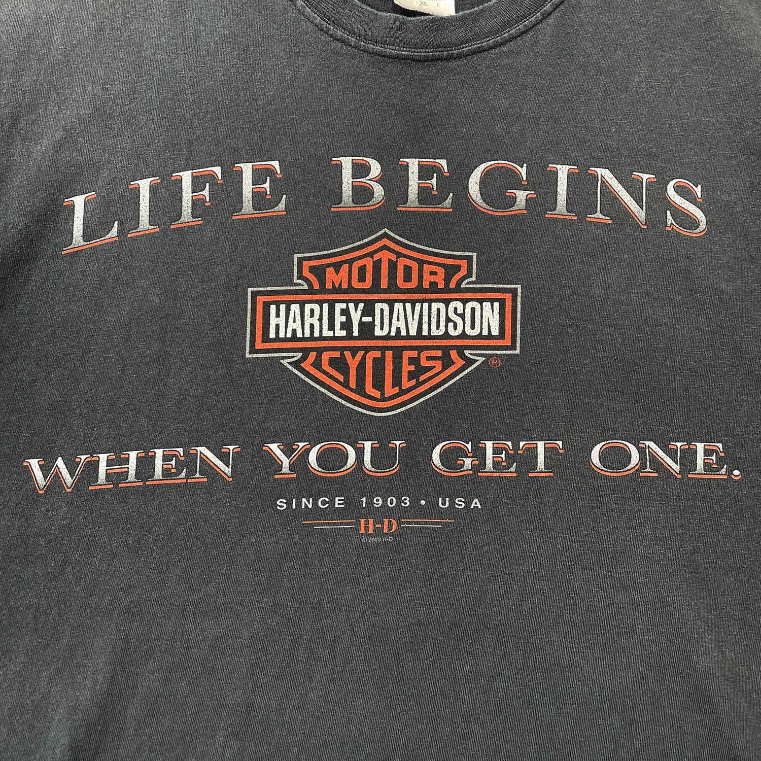 古着 USA製 00S HARLEY-DAVIDSON ハーレーダビッドソン ロゴ クルー