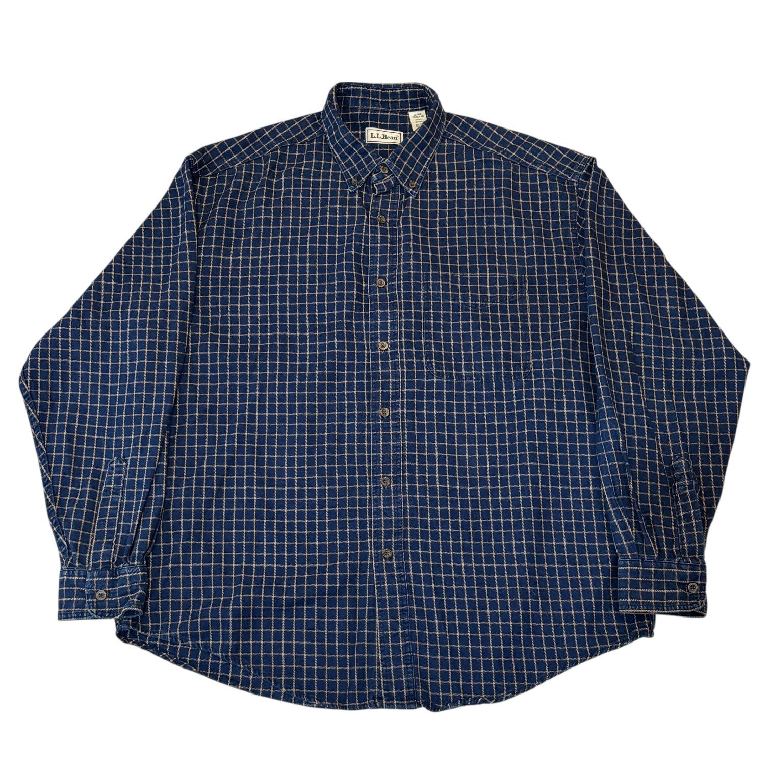 90s L.L.BEAN Check Button Down L/S Shirt L インディゴネイビー 