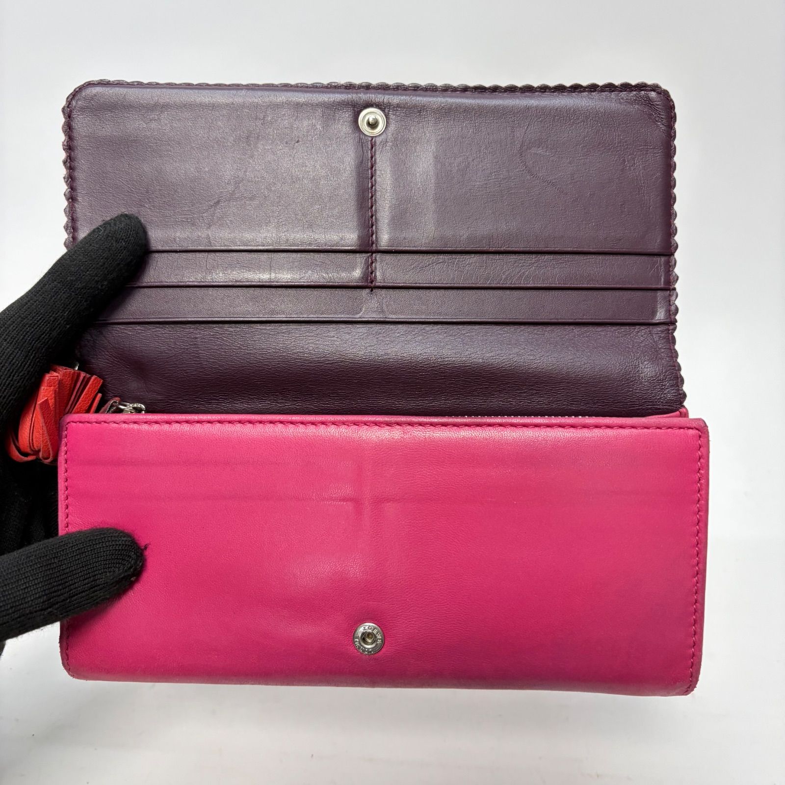 3947 LOEWE ロエベ 長財布 ピンク レザー アナグラム フラップ 