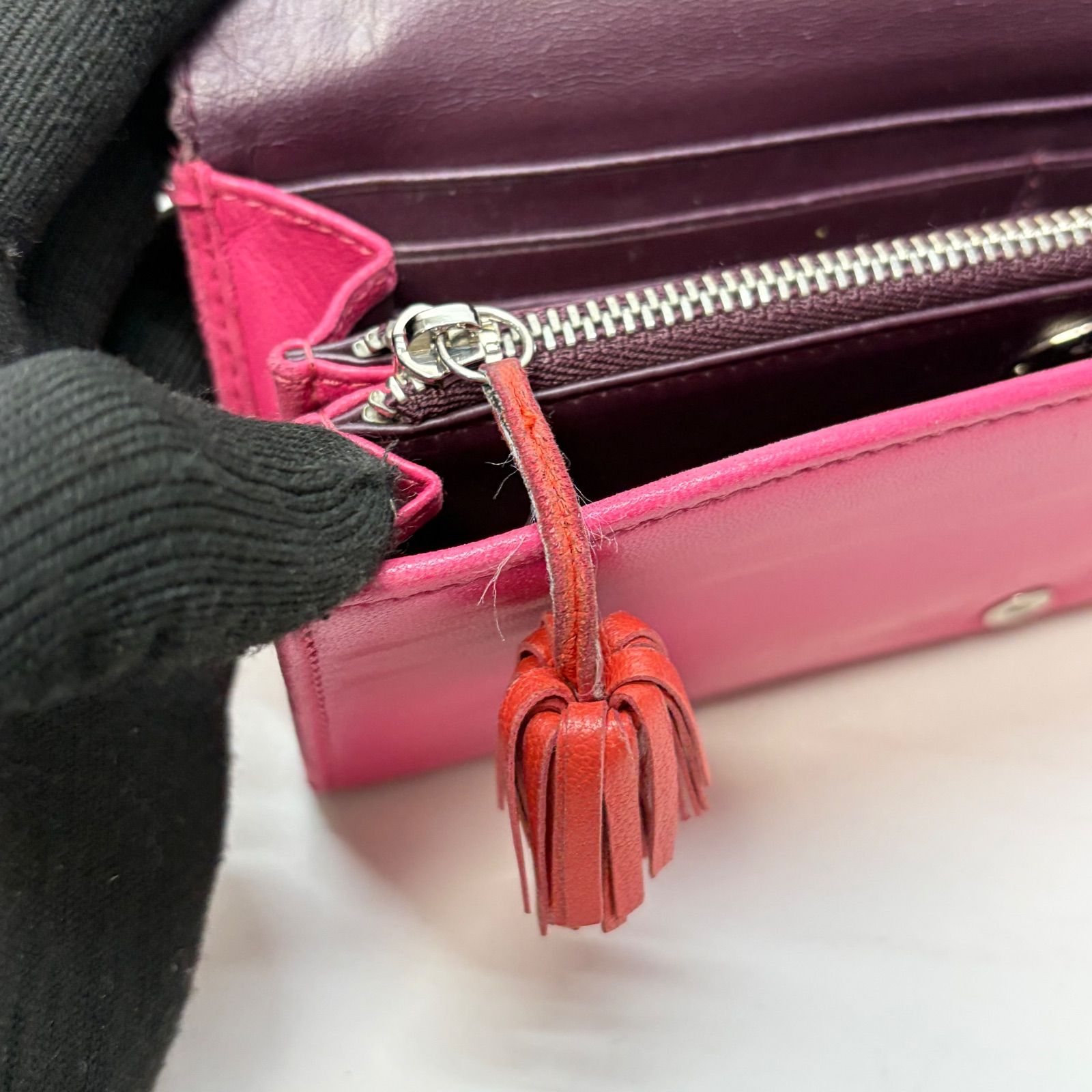 3947 LOEWE ロエベ 長財布 ピンク レザー アナグラム フラップ 
