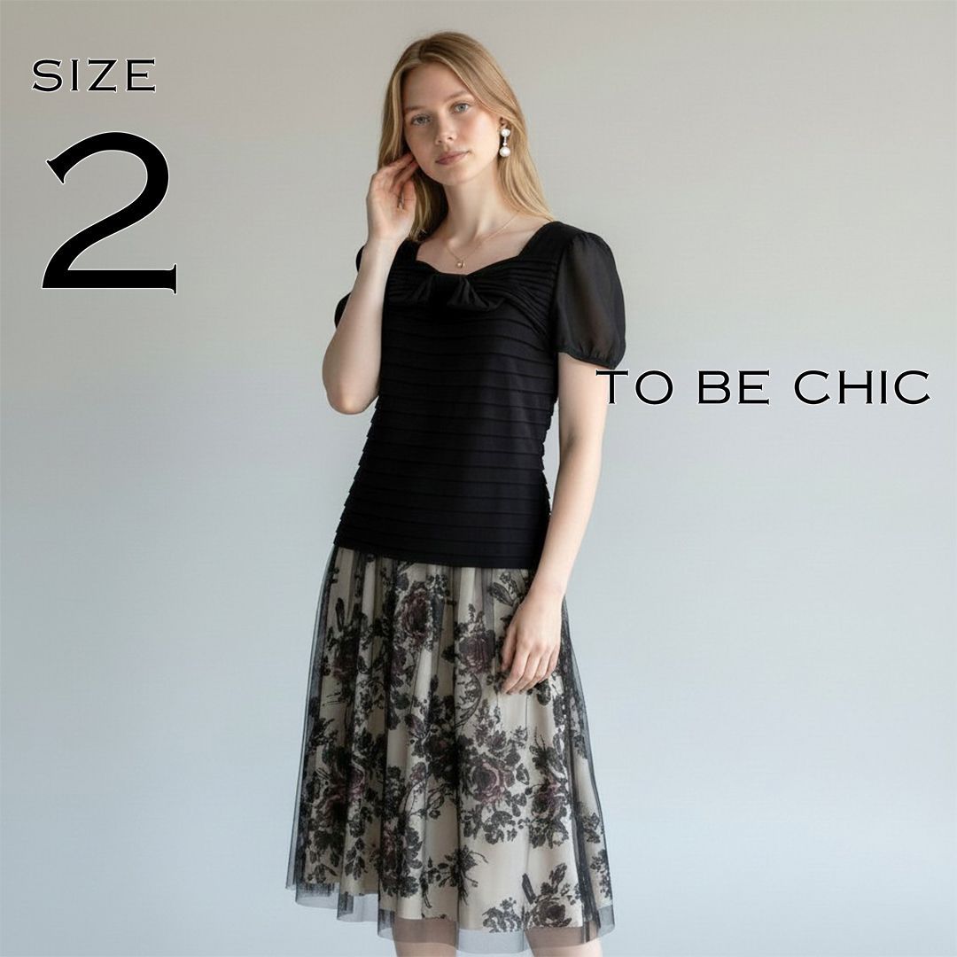 極美品】TO BE CHIC トゥービーシック コットン混 胸リボン ピンタック 