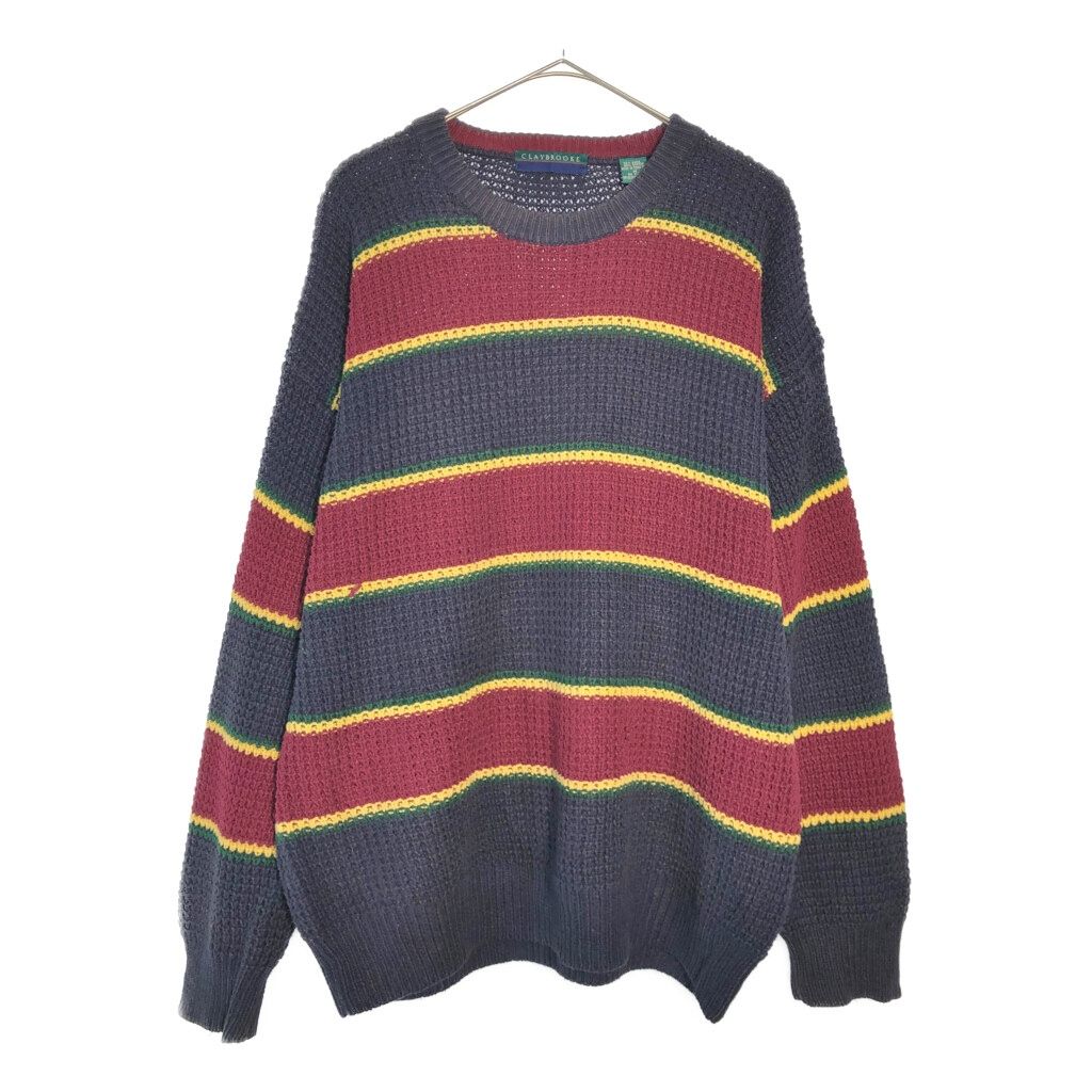 90年代 CLAYBROOKE ローゲージニット ラミーコットンセーター ボーダー ネイビー(メンズ M)中古 古着 X6387 90年代 CLAYBROOKE ローゲージニット ラミーコットンセーター ボーダー