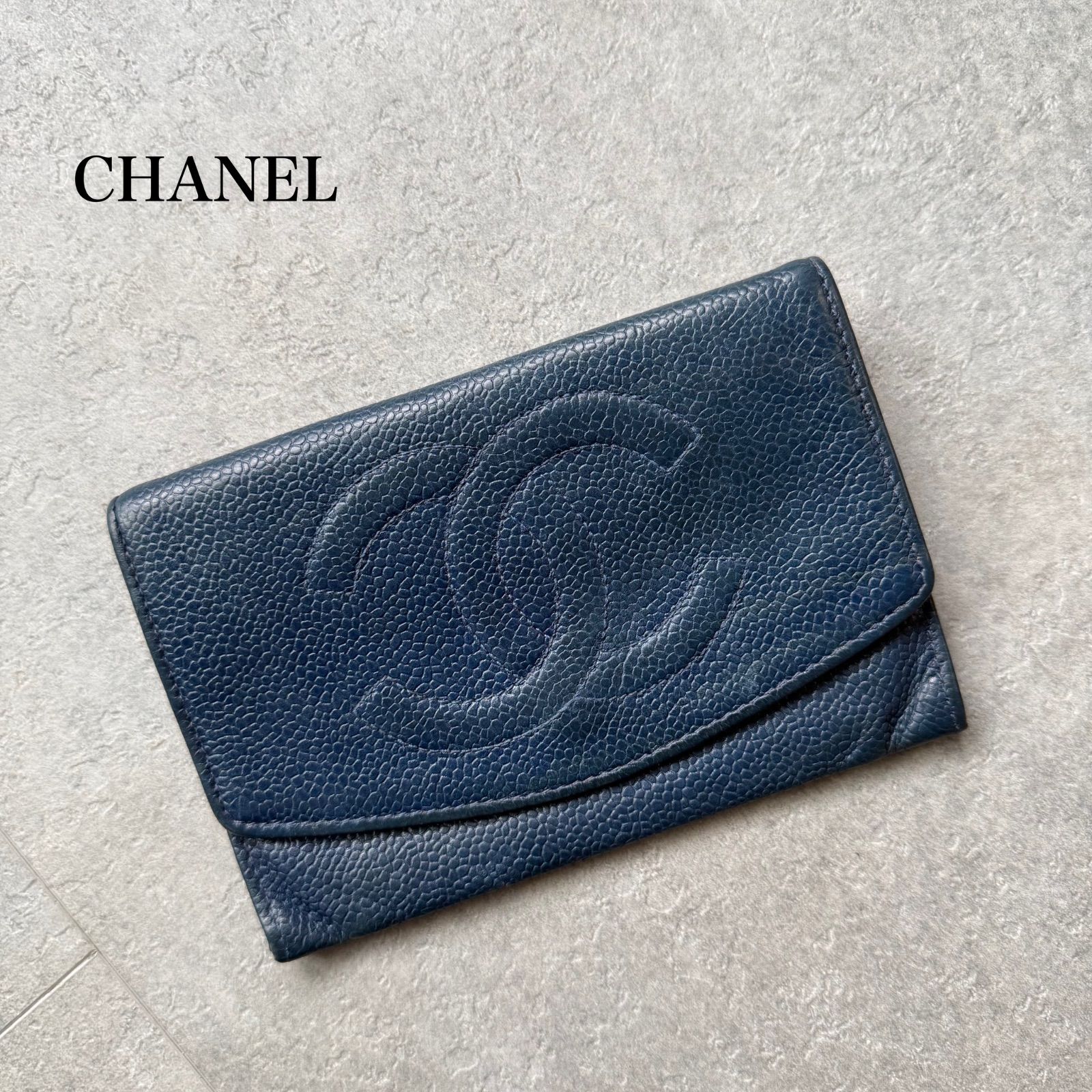 CHANEL シャネル キャビアスキン タイムレスCC 二つ折り長財布財布 