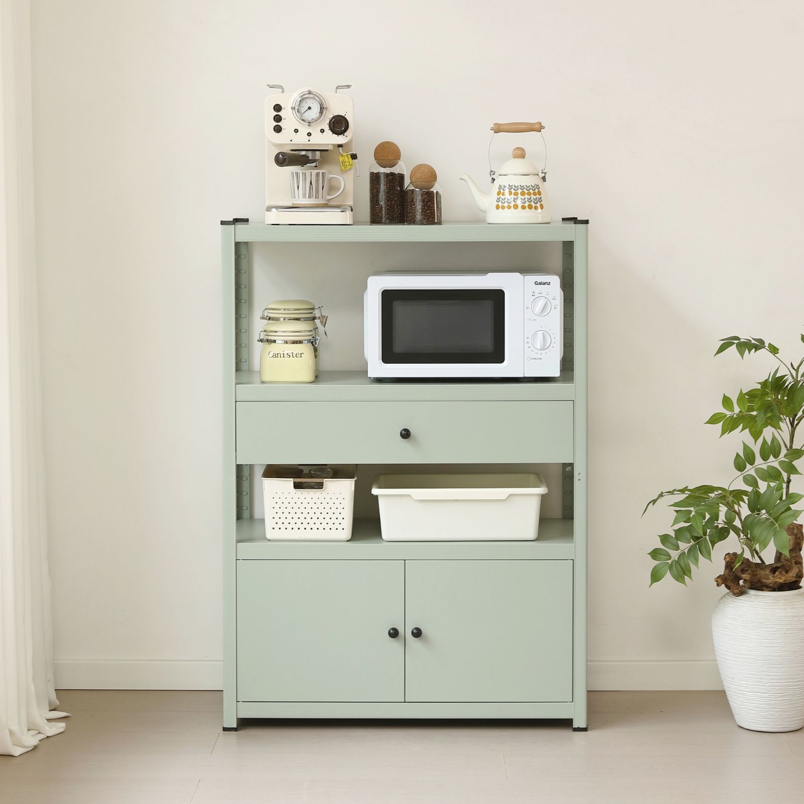 タイムセール！スチール製収納ラック【タイプC】　可動棚　大容量　GREEN タイムセール！スチールラック 大容量 収納ラック 扉付き 引き出し付き