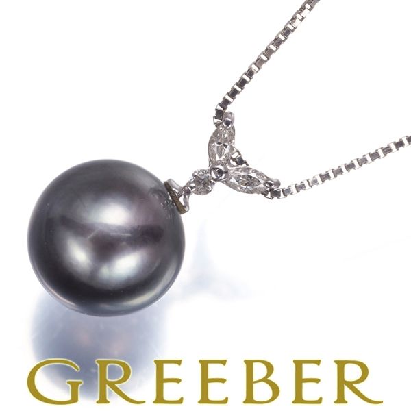 ブラック パール 真珠 10.1mm ダイヤ ダイヤモンド 0.08ct ネックレス 