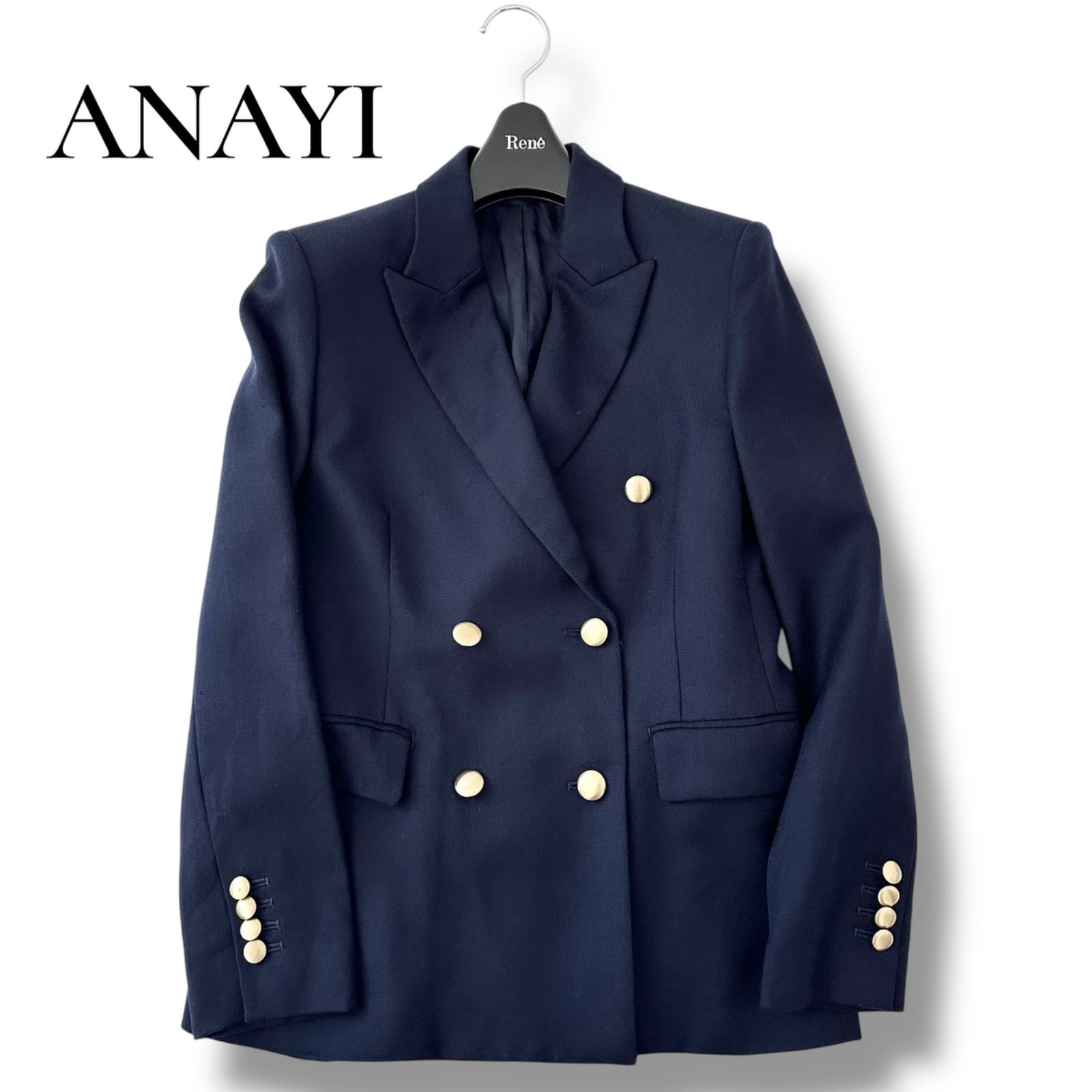 ANAYI ネイビー ダブルブレストジャケット アナイ ANAYI ダブルブレスト ジャケット ネイビー 金ボタン 紺ブレ