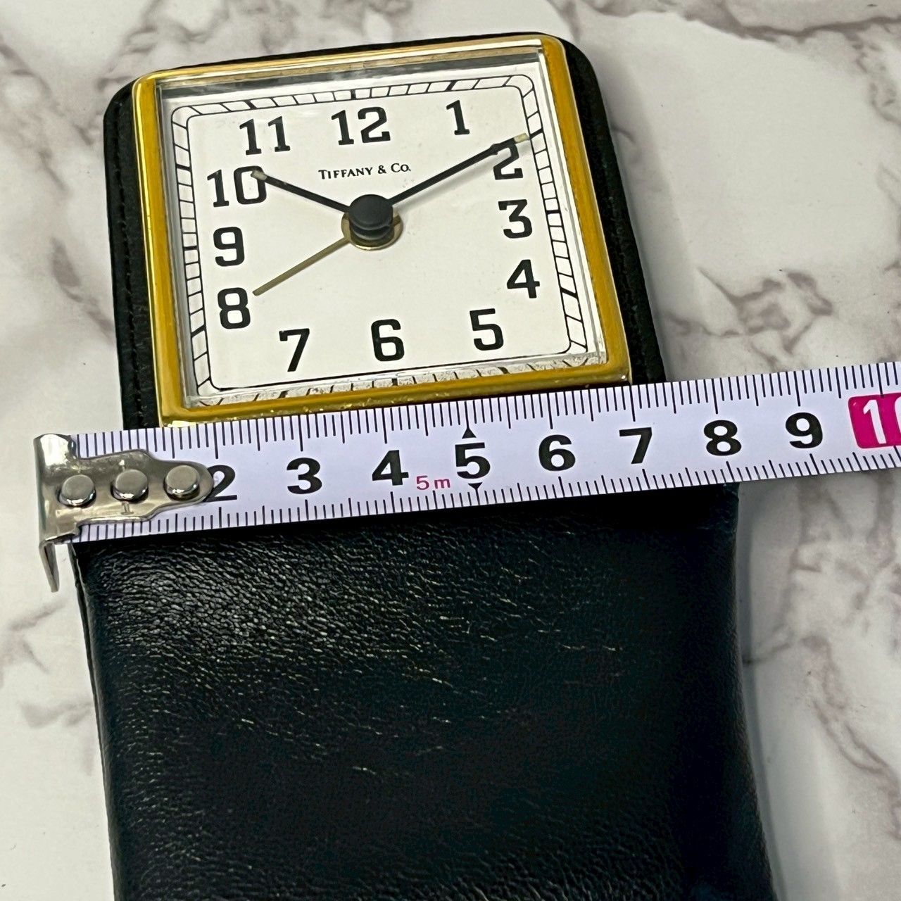 美品 Tiffany ティファニー トラベルクロック レザー ブラック 稼働品 ティファニー TIFFANY & Co トラベルクロック 置時計 レザーケース付き