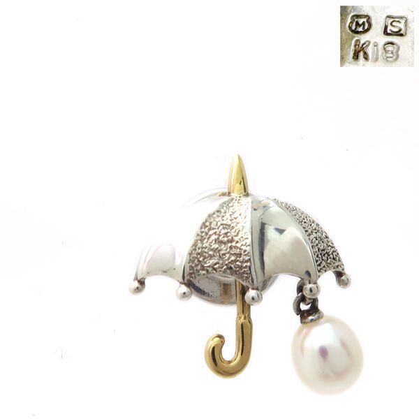 MIKIMOTO ブローチ SILVER K18 傘モチーフ 淡水真珠 パール 5.5mm