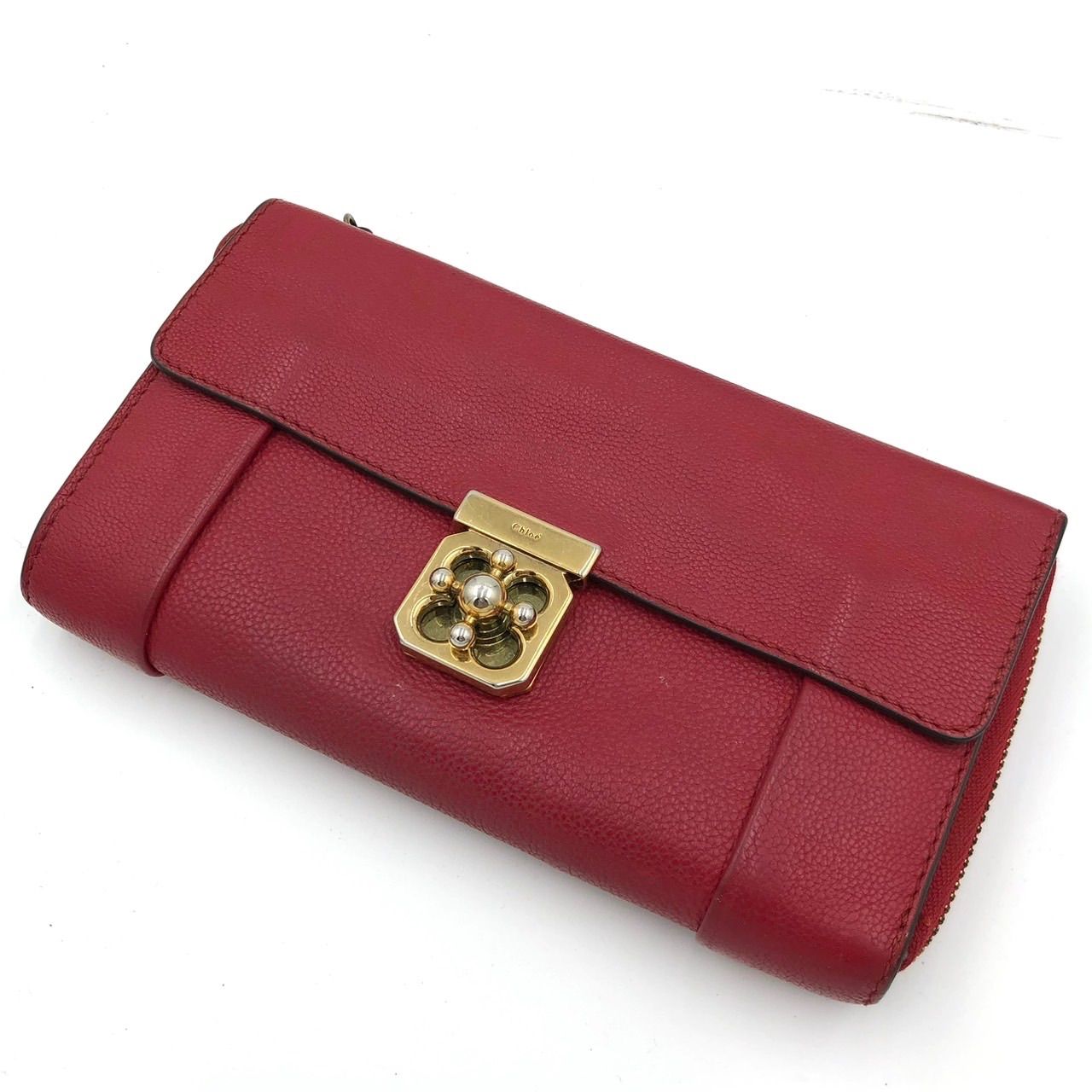 Chloe クロエ エルシー 長財布 レザー レッド 赤色 ゴールド金具 中古 