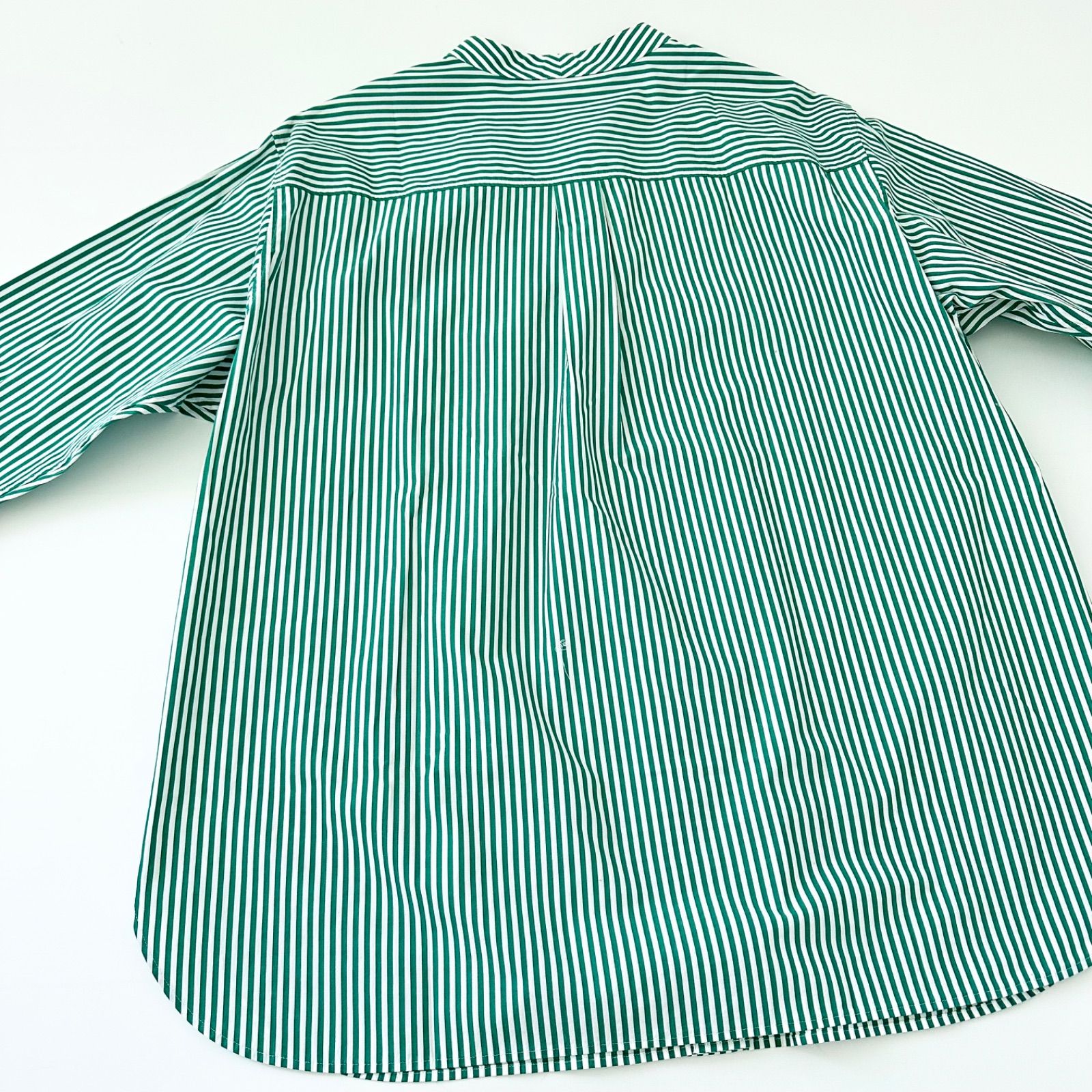 23区 L CANCLINI バンドカラー シャツ ストライプ グリーン 46 3XL 4L 