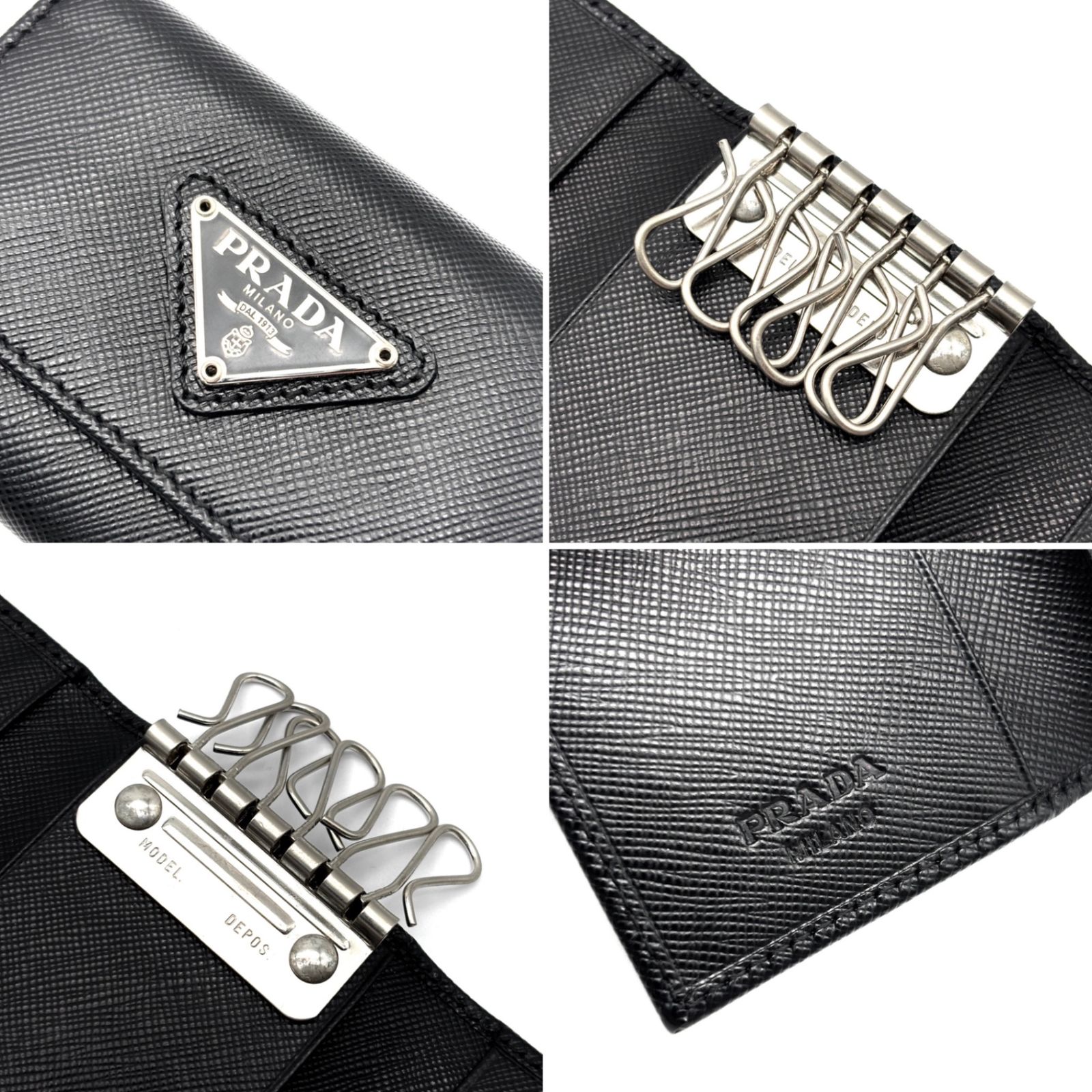 未使用に近い PRADA プラダ サフィアーノ トライアングルロゴ 6連キー