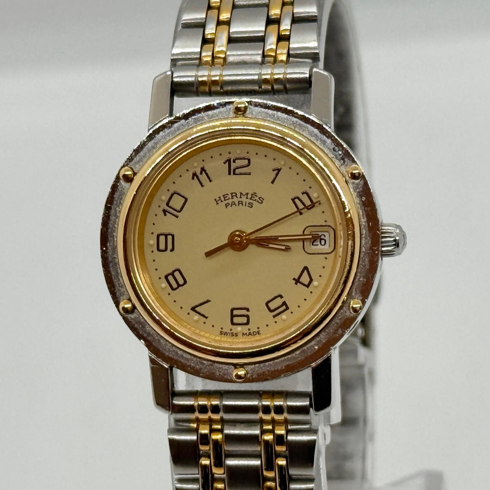 HERMES エルメス クリッパー CL4.220 ベージュ QZ レディース 腕時計 