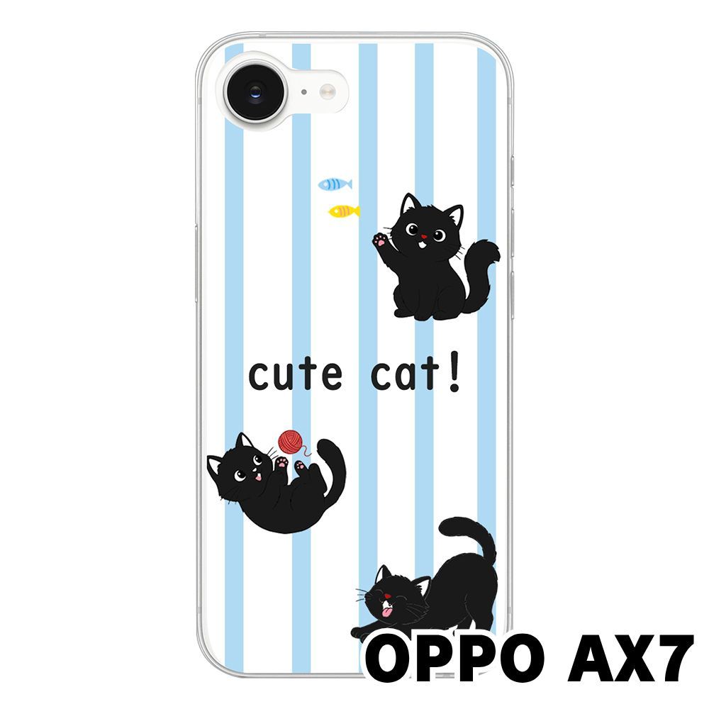 新品未使用】OPPO AX7 クリア ハードケース (黒ねこ) 黒ねこ 魚 