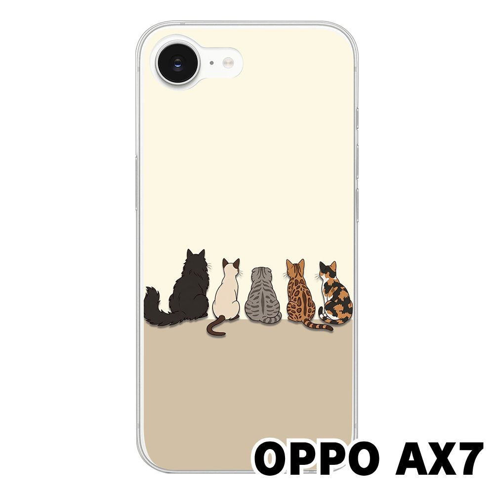 新品未使用】OPPO AX7クリア ハードケース (猫ちゃんたち) ねこ 後ろ姿 