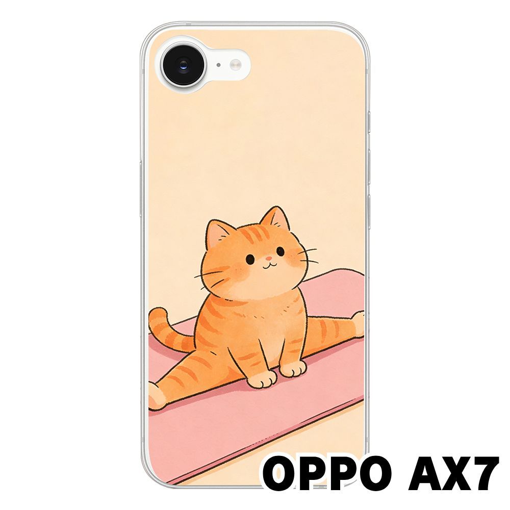 新品未使用】OPPO AX7クリア ハードケース (茶トラ猫) ねこ ヨガ 萌え 