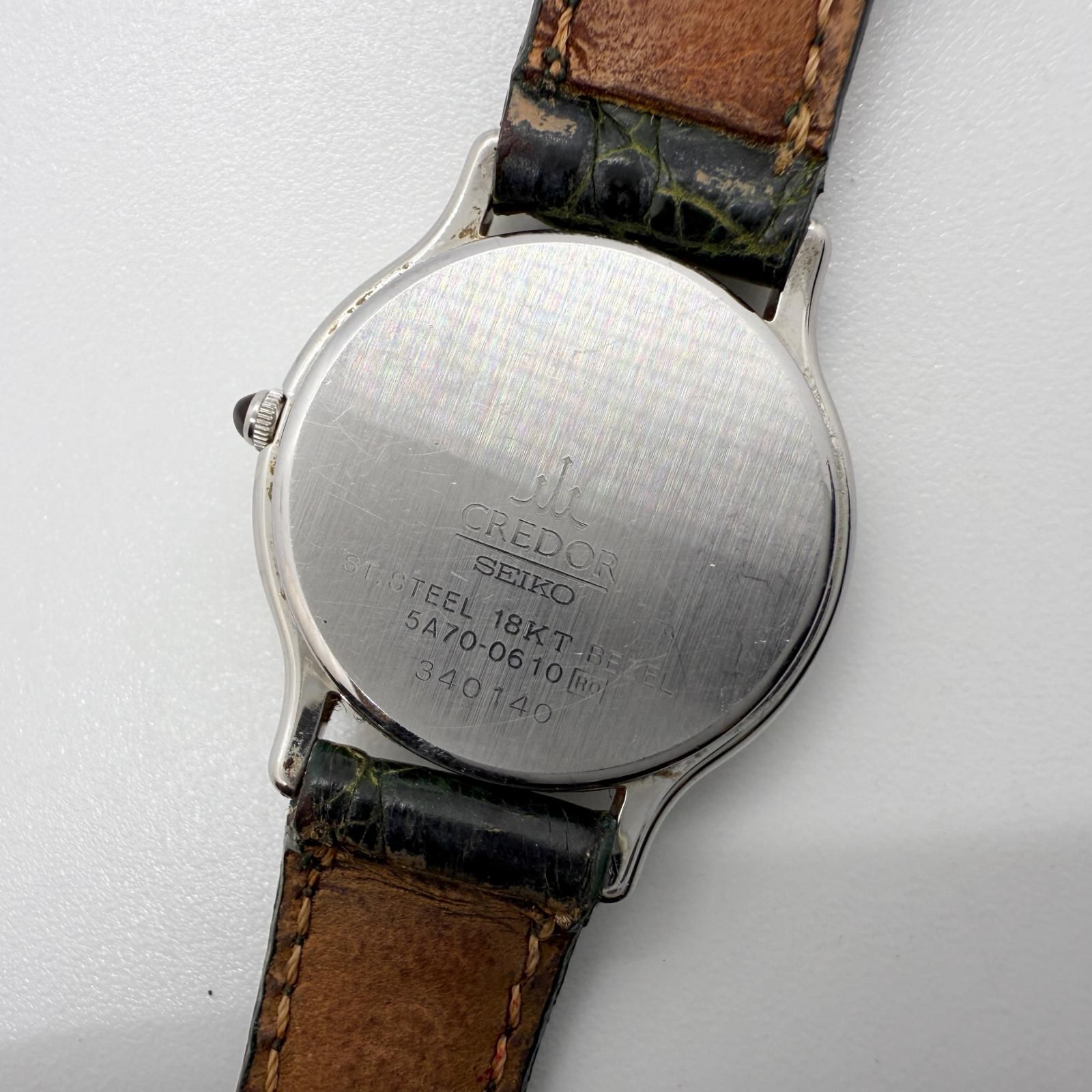 SEIKO セイコー クレドール 5A70-0610 シルバー QZ レディース 18KT 