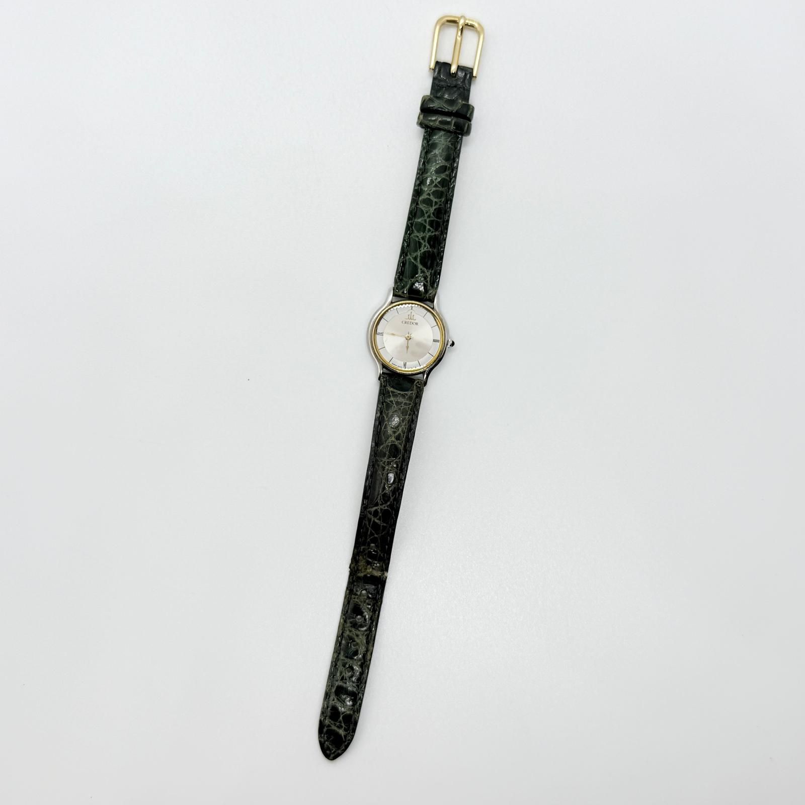 SEIKO セイコー クレドール 5A70-0610 シルバー QZ レディース 18KT 