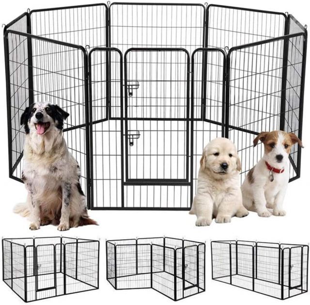 【送料無料】BAOJIADA 犬 サークル ペットフェンス 犬ゲージ 大型犬用 中型犬用 ペットサークル 屋内外兼用 バリアフリー 組立簡単 パネル8枚 複数連結可能 スチール製 高さ60cm 高さ80cm 高さ100cm 全成長期使用可 ダブルロック ペット