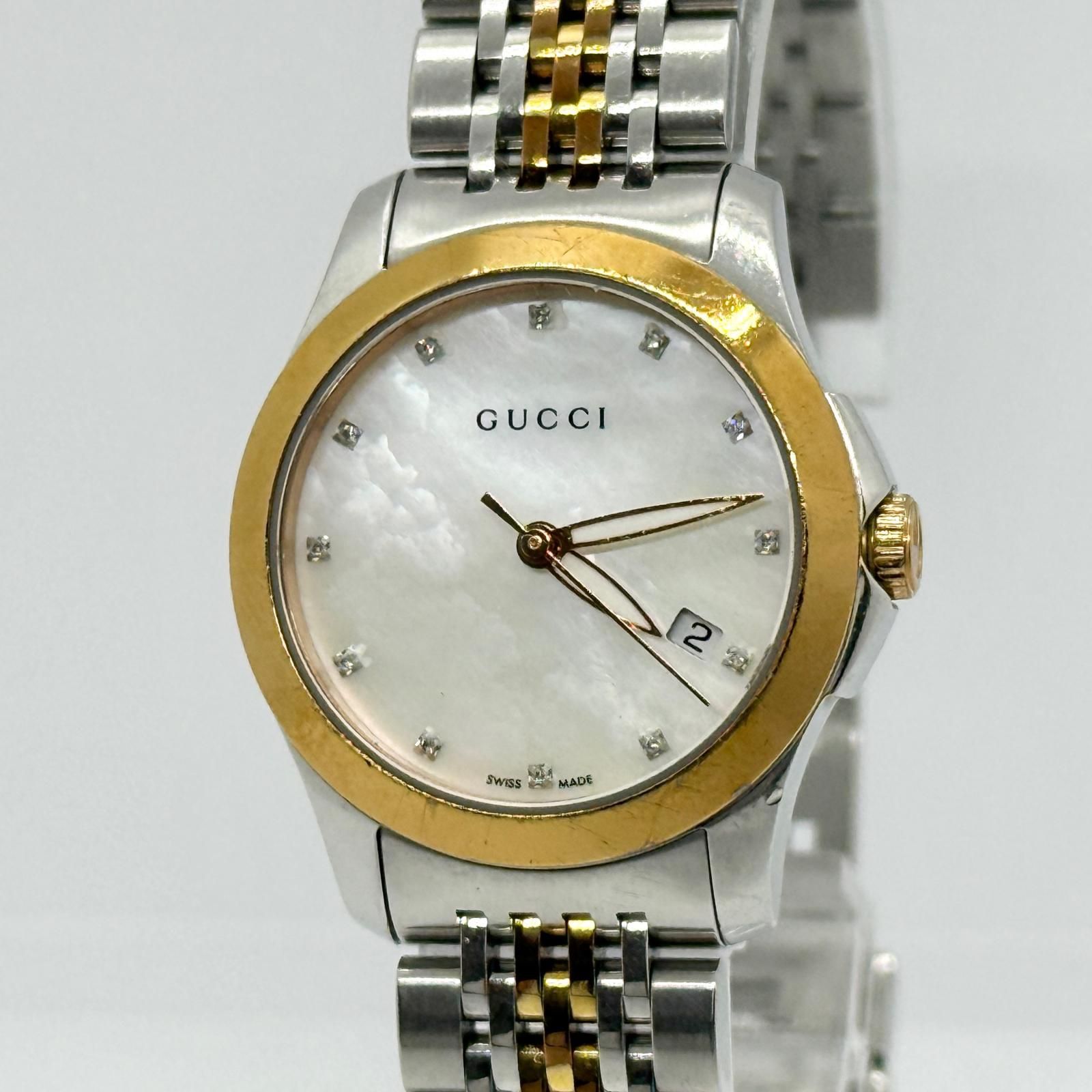 GUCCI グッチ Gタイムレス 126.5 SS ホワイト QZ レディース シェル