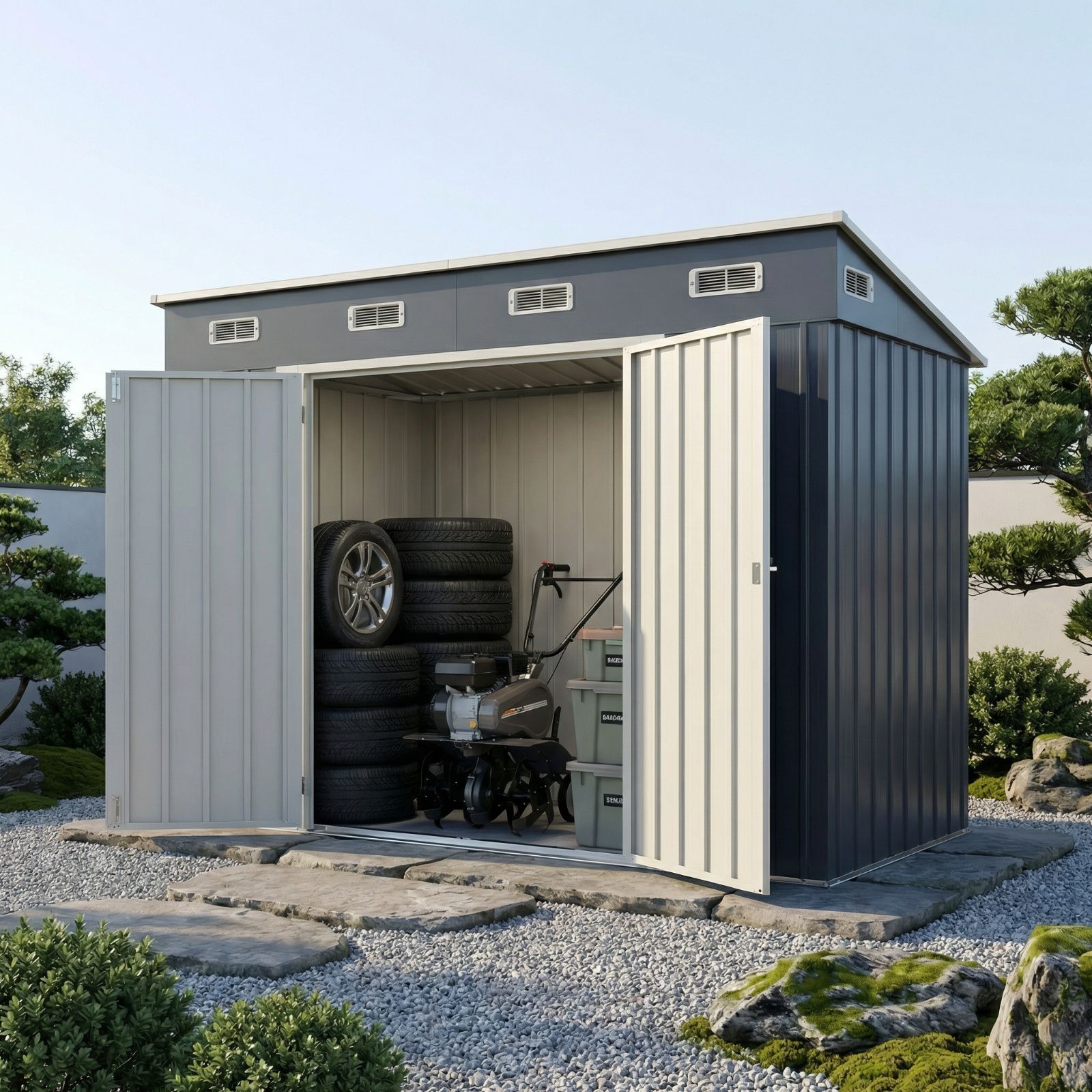 即納｜2000円OFFクーポン】超大型270cm屋外物置 観音開き スチール倉庫 