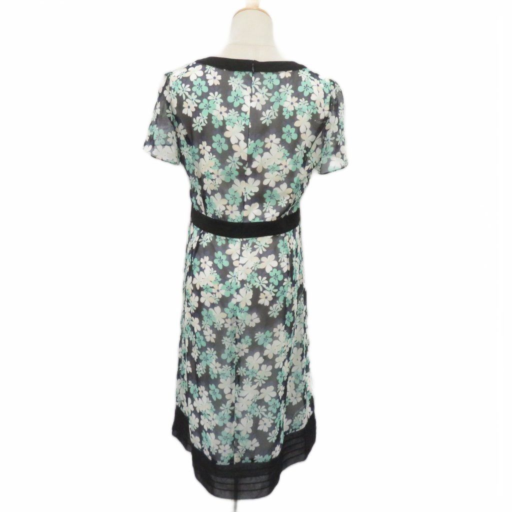 クレージュ courreges ワンピース 40 紺 ネイビー 花柄 ラウンドネック
