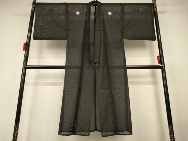 平和屋着物＊夏物　男性　黒紋付　絽　洗える着物　AABH3961jd