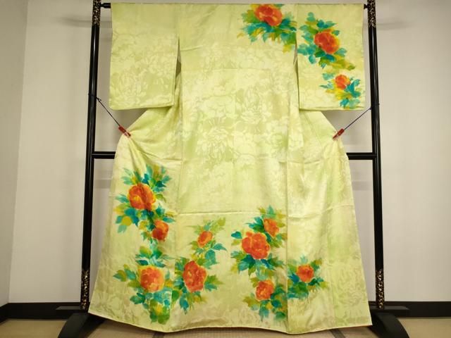 平和屋着物▽上質な紬　単衣　総刺繍　花織　幾何学花文　正絹　逸品　AABD0189fy 平和屋着物▽上質な紬 単衣 幾何学文様 正絹 逸品 未使用 AABB3894jh