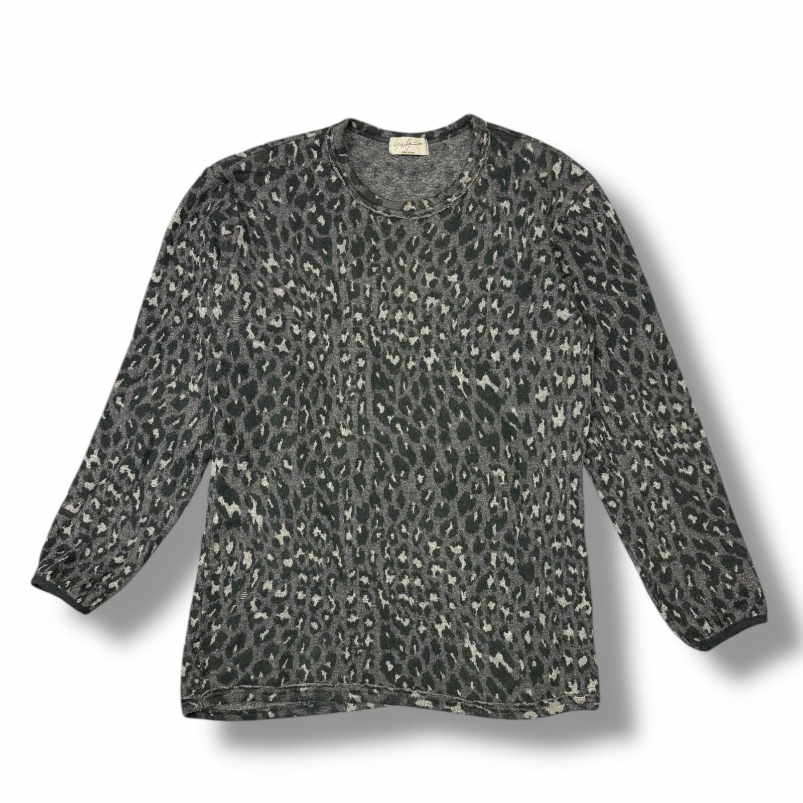 Yohji Yamamoto POUR HOMME LEOPARD TULLE COMPACT LONG T-SHIRT レオパードニットカットソー ヨウジヤマモトプールオム HQ-T29-086 グレー 3 （12892M） Yohji Yamamoto POUR HOMME LEOPARD TULLE COMPACT LONG T-SHIRT