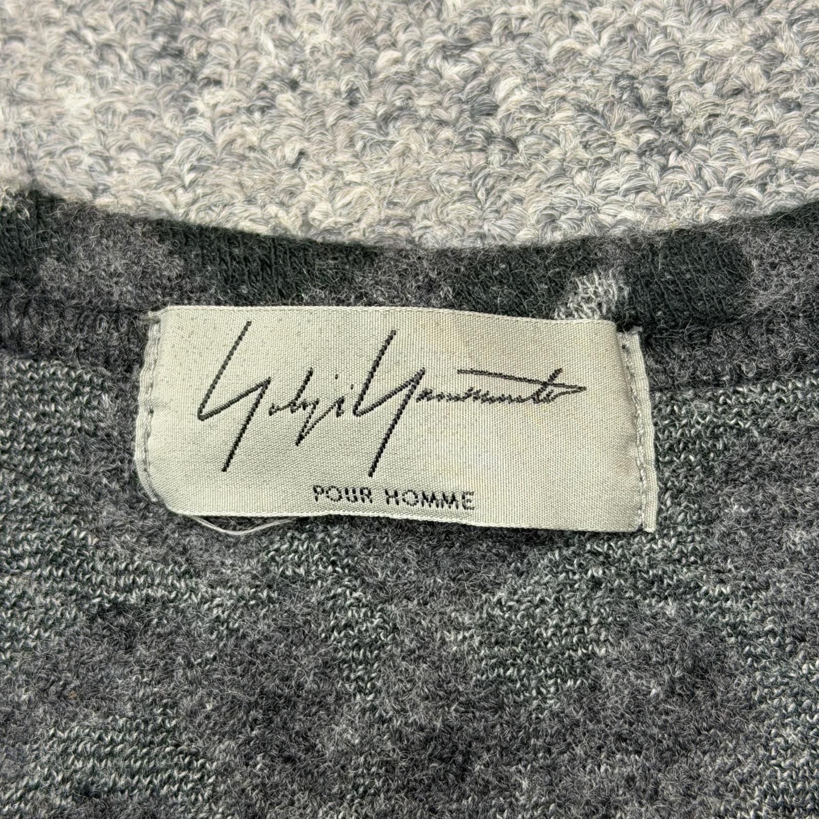 Yohji Yamamoto POUR HOMME LEOPARD TULLE COMPACT LONG T-SHIRT レオパードニットカットソー ヨウジヤマモトプールオム HQ-T29-086 グレー 3 （12892M） Yohji Yamamoto POUR HOMME LEOPARD TULLE COMPACT LONG T-SHIRT