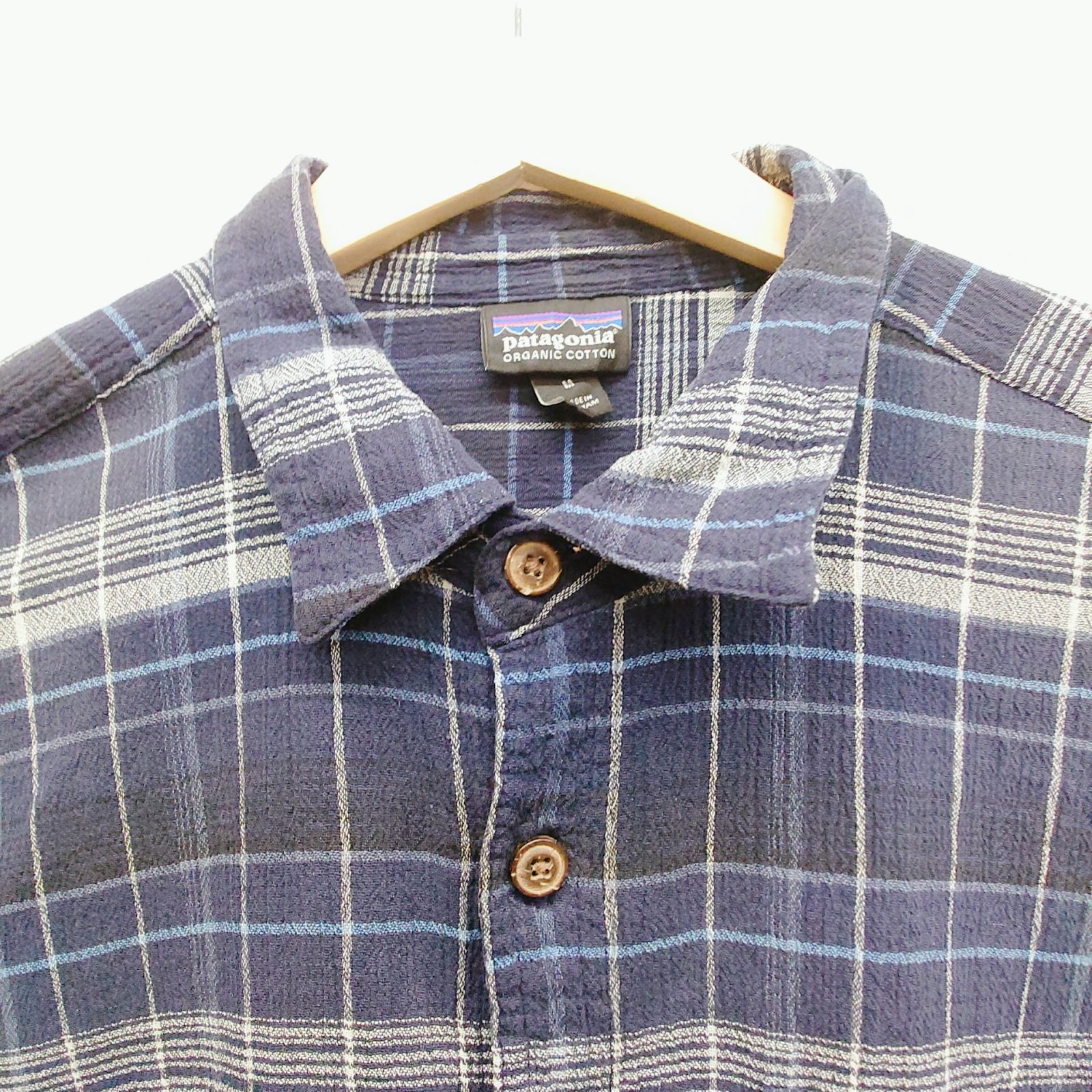 Patagonia パタゴニア 半袖シャツ M チェック ネイビー オーガニック 
