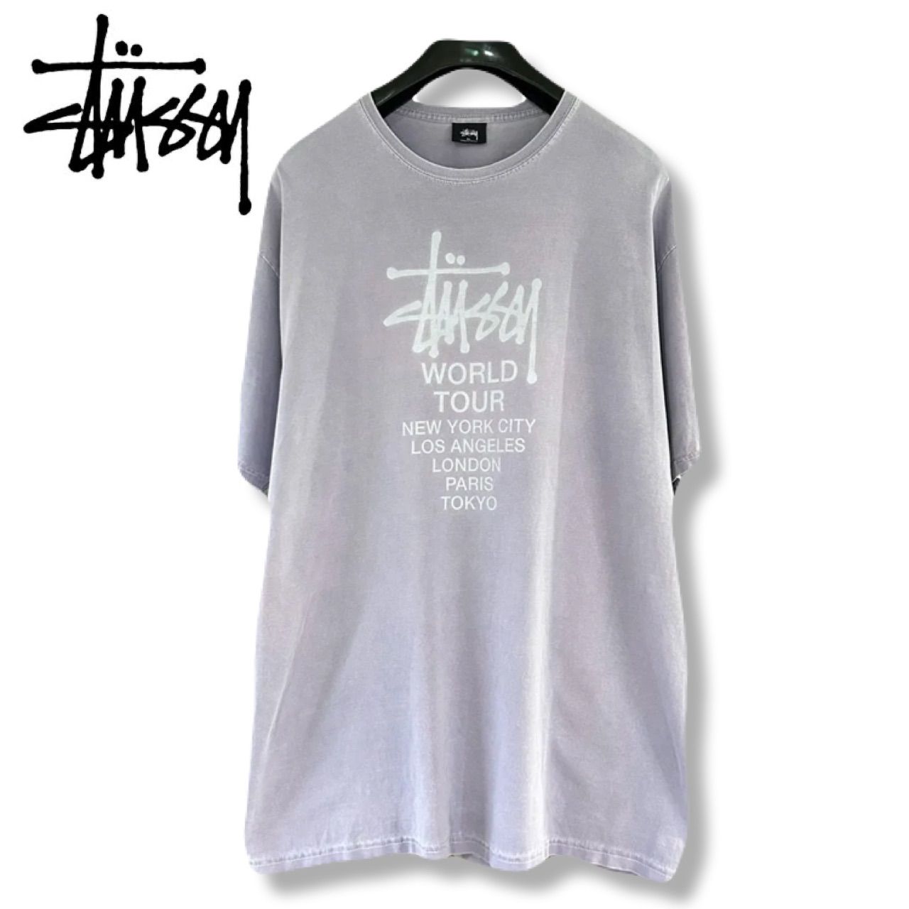 人気XL】STUSSY ステューシー ワールドツアー ロゴ Tシャツ パープル 